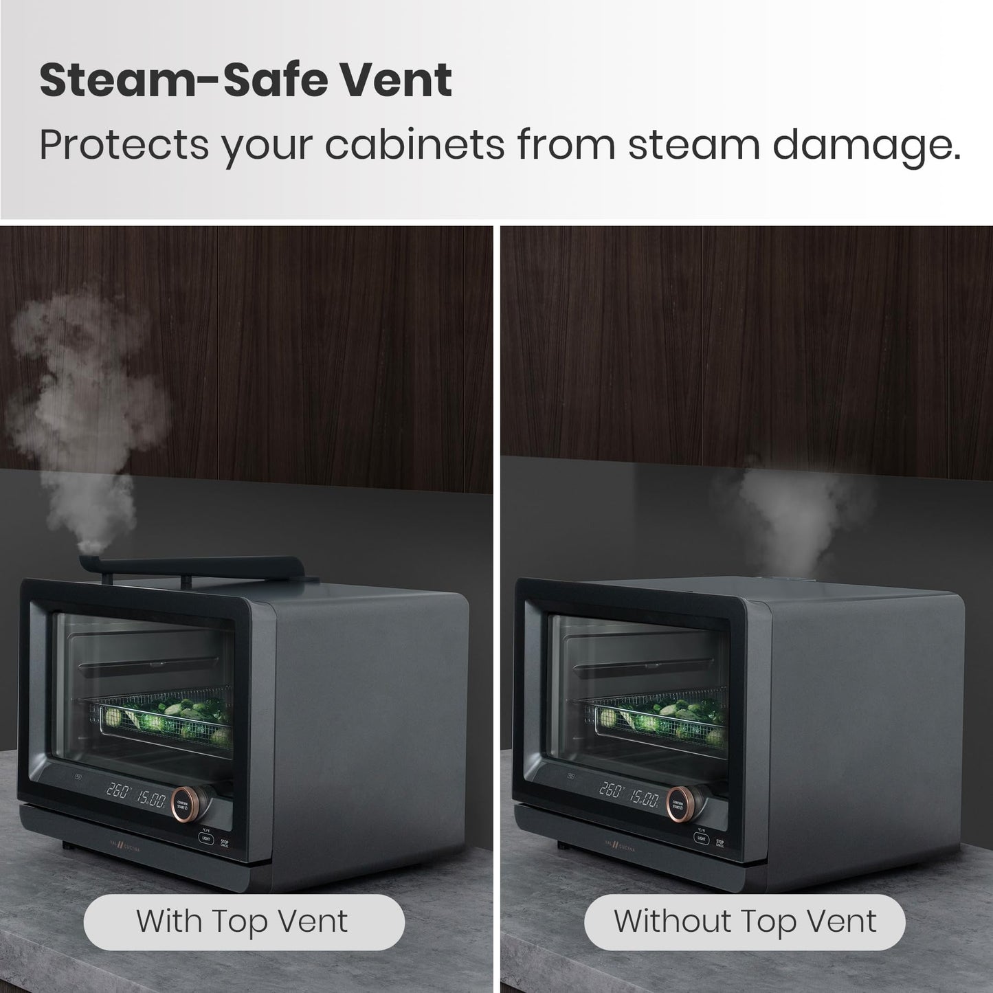 VAL CUCINA 7-in-1 Steam Convection Oven Countertop with Air Fry, Bake, Sous Vide, Ferment, Built-in Recipes & VAL Board Cutting Board, Creates Storage Space, Protects Cabinets