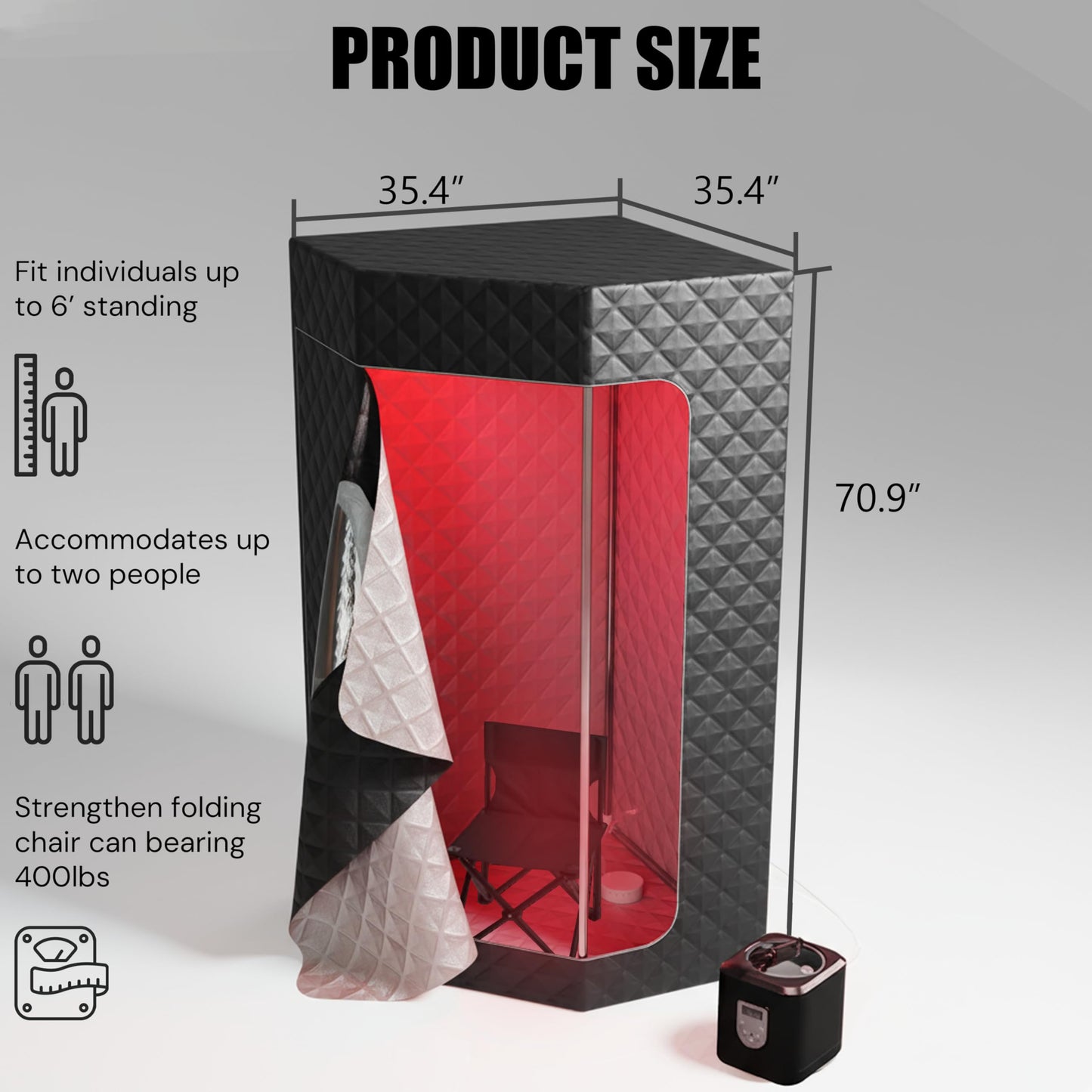Upgraded Steam Sauna Portable with Red Light Therapy with Ice Bath Tub for Home Personal Home Spa Contrast Therapy (Black)