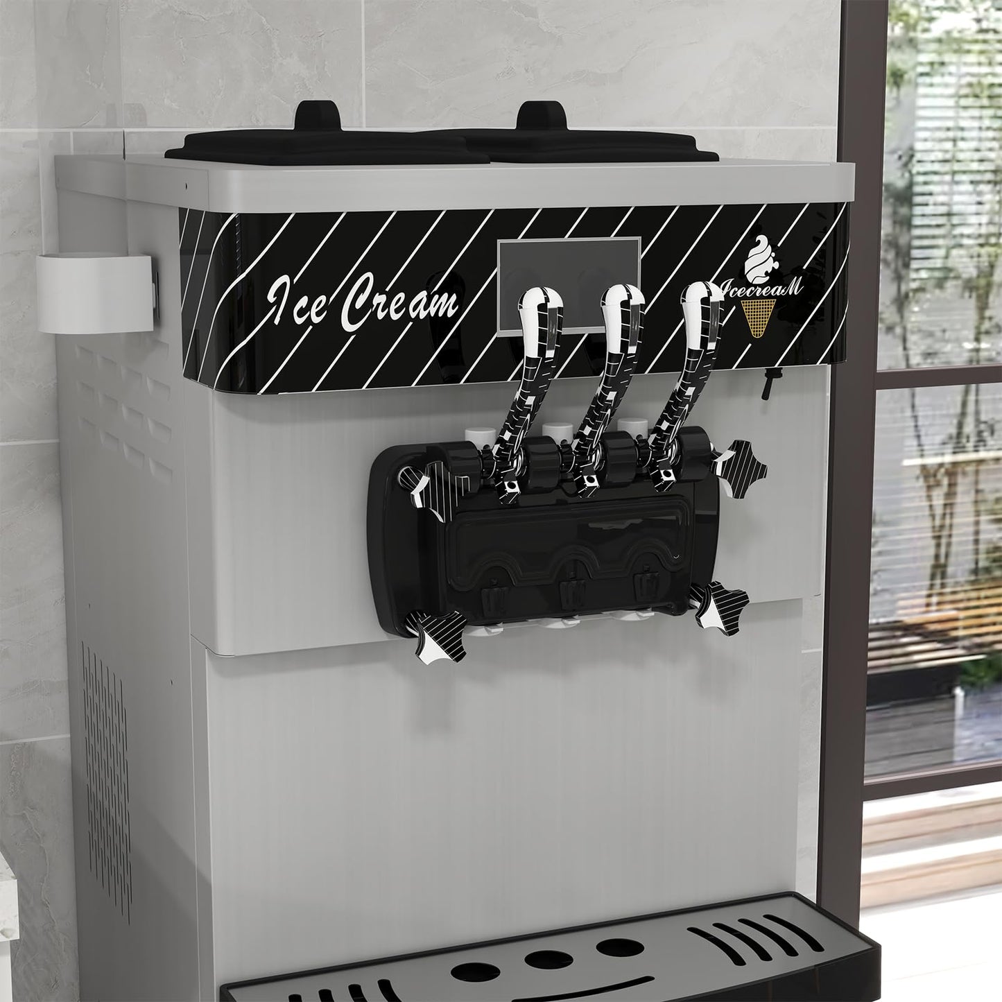 Commercial Ice Cream Machine 5.8 to 8 Gal/H Yield, 3 Flavor Ice Cream Maker with 7L Double Hoppers, LED Touch Panel, Auto Cleaning, Stainless Steel, Soft Ice Cream Machine for Gelato for Restaurants