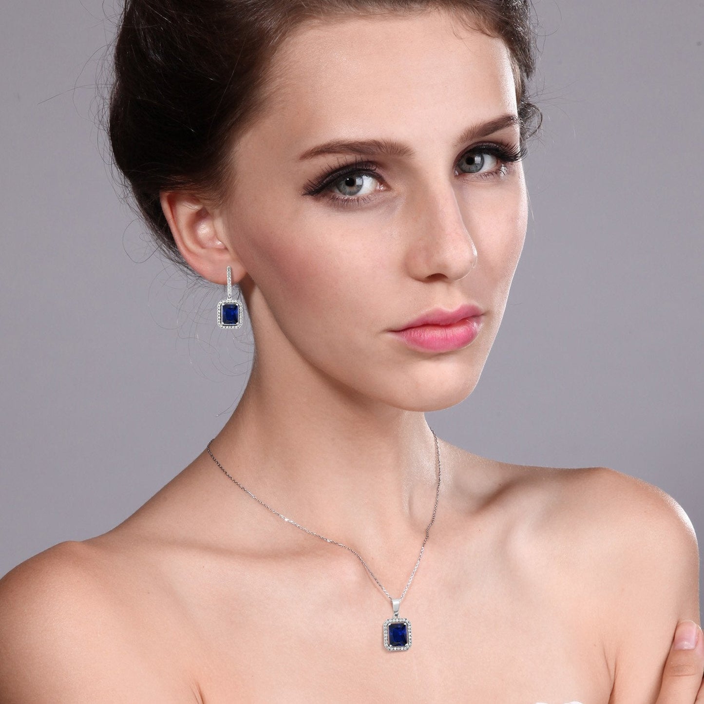 Gem Stone King 7-11 Cttw Gemstone Birthstone Pendant and Earrings Jewelry Set For Women | 925 Sterling Silver | Emerald Cut 9X7MM | With 18 Inch Chain | Fine Jewelry Gifts for Her Mom Women Wife