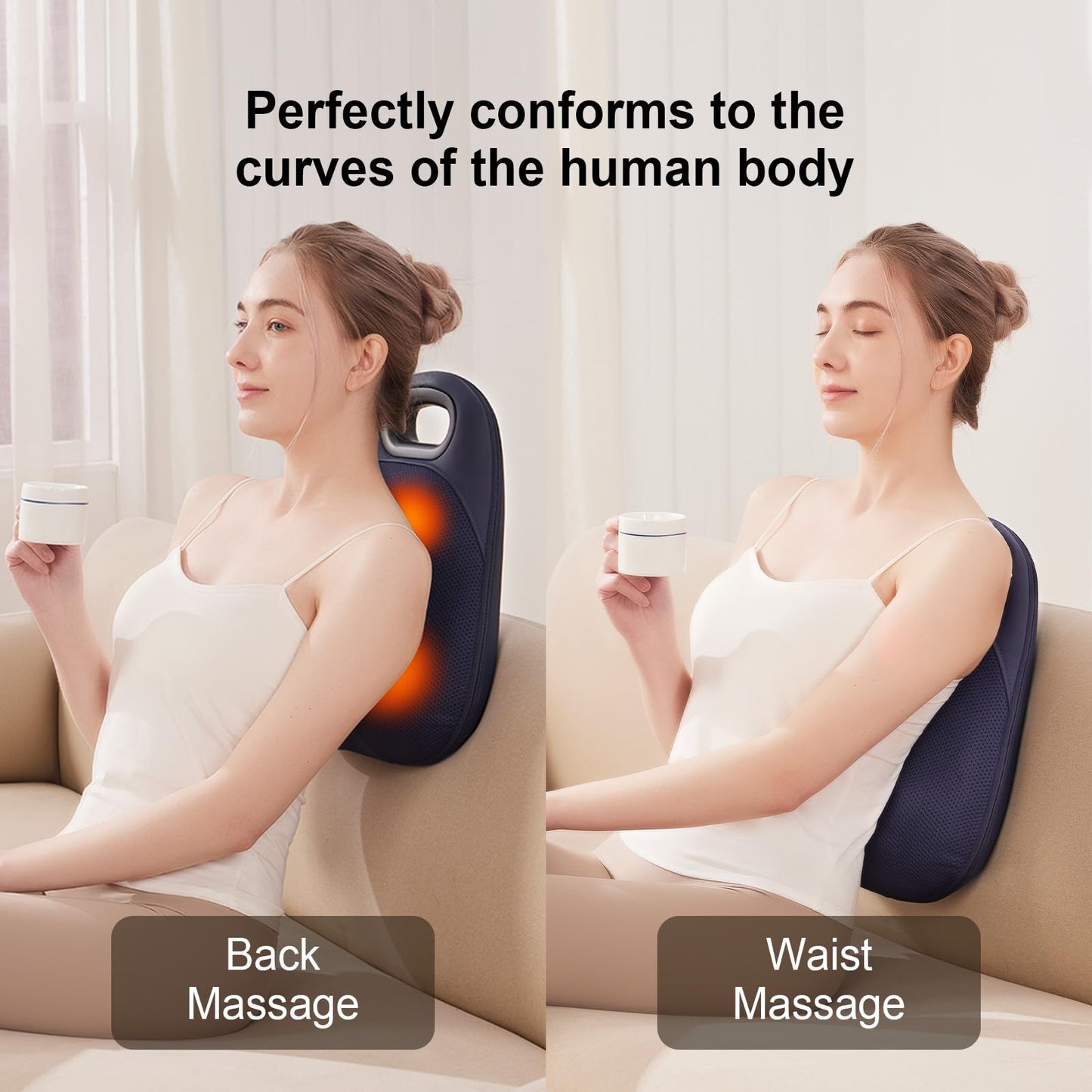 Shiatsu Neck and Back Massager,with Heating and Bidirectional Rotation Heads,4D Electric Massage Pillow with 4 Nodes,Neck Back Shoulder Foot Pain Relief, Portable & Rechargeable, Holiday Gift
