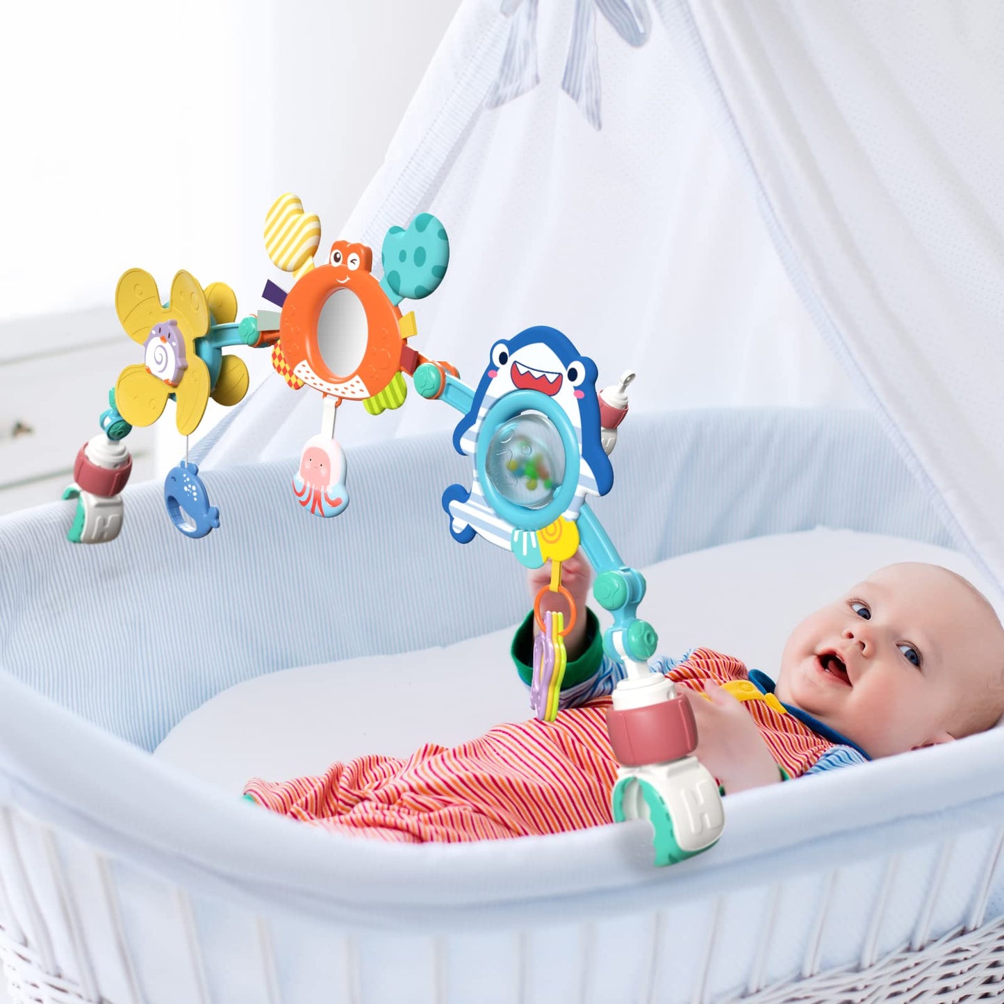 Eners Baby Play Arch Crib Mobile, Activity Arch Toy, Crib Toys for Babies Boys Girls (Blue)