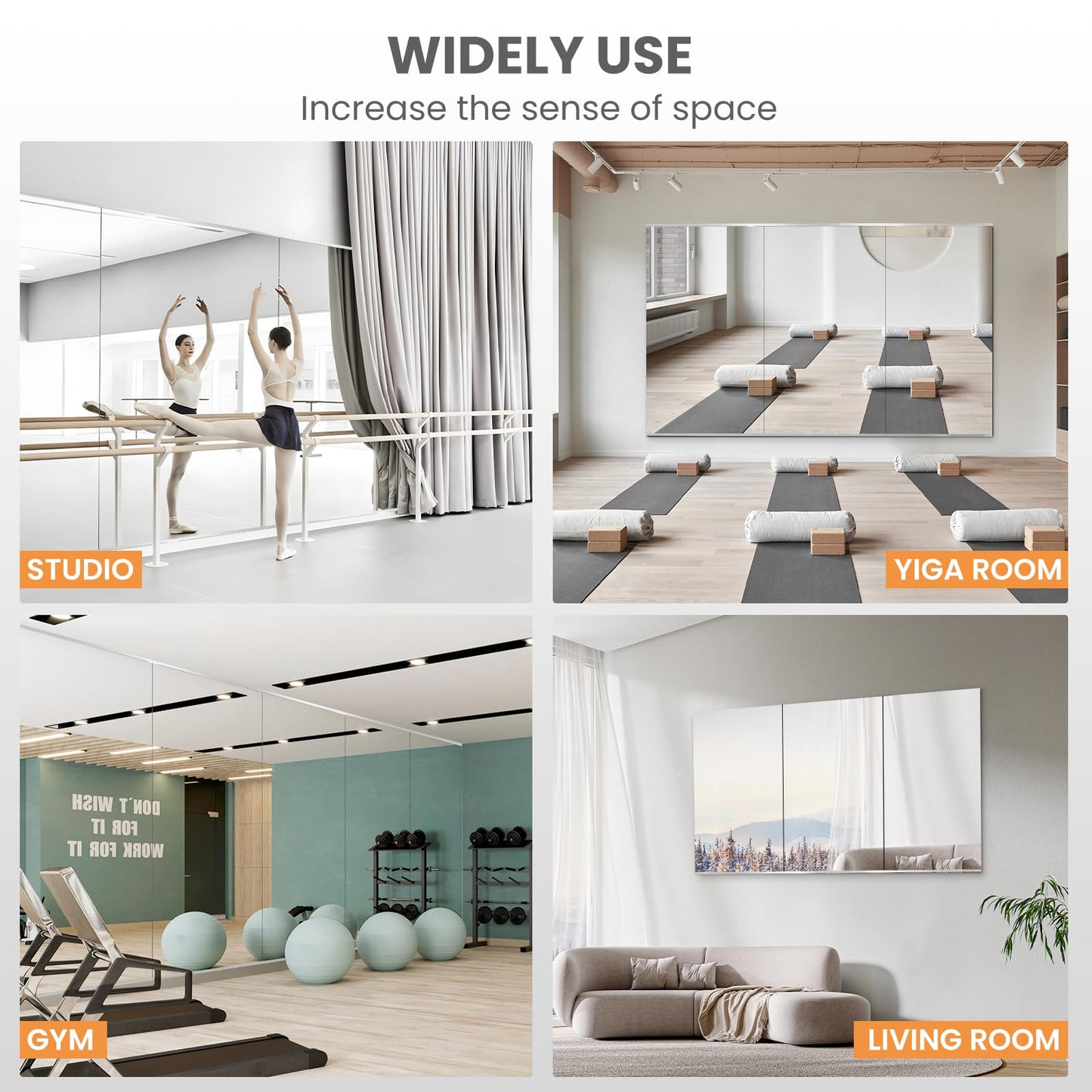 pertetey Home Gym Mirror, 56X24 Inch(Each)-2Pack Large Frameless Tempered Glass Full Body Wall Mounted Mirror for Gym, Yoga, Exercise, Dance Studio