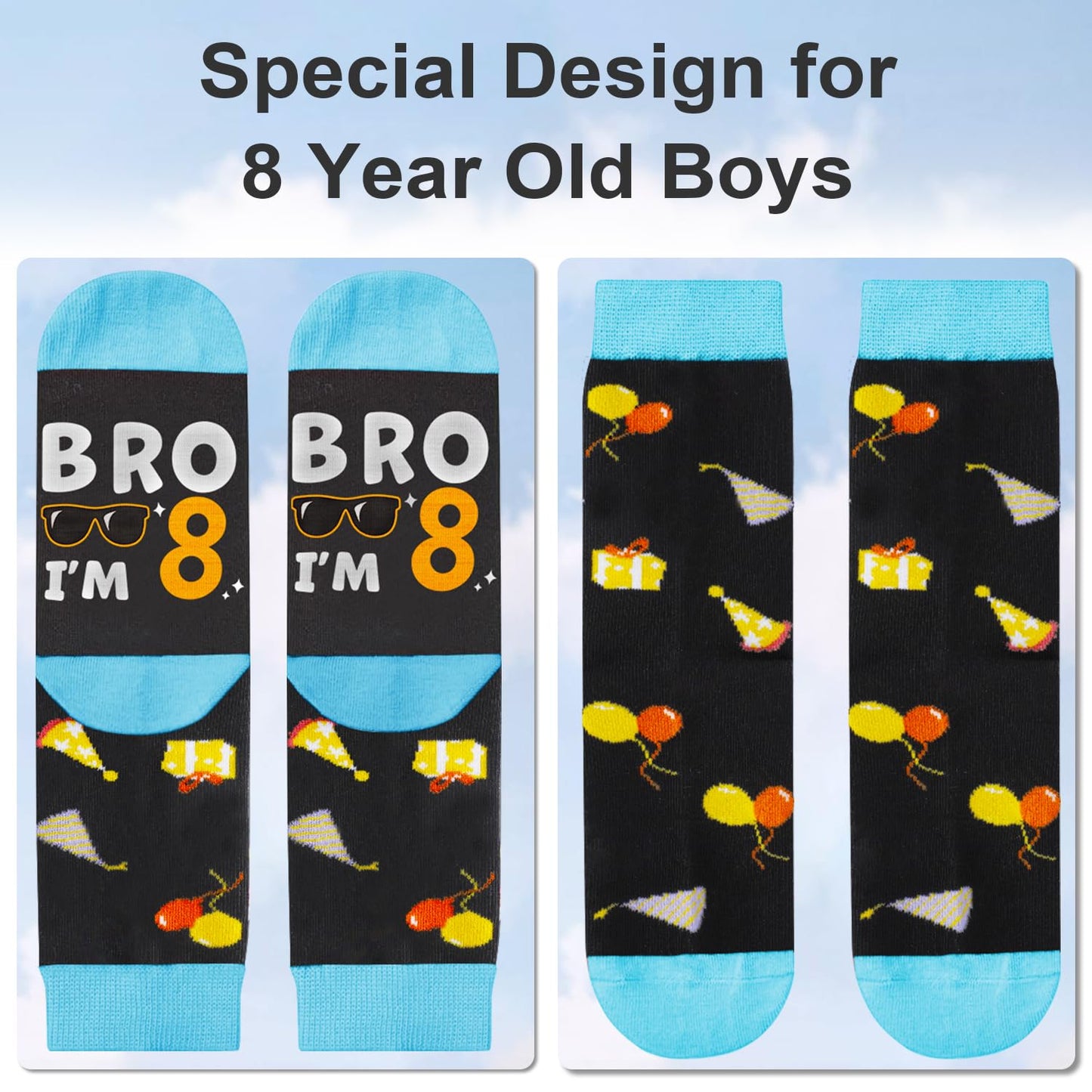 Juesly 8 Year Old Birthday Gifts for Boys - Socks for Boys with Pop Up Birthday Card, Presents for 8 Year Old