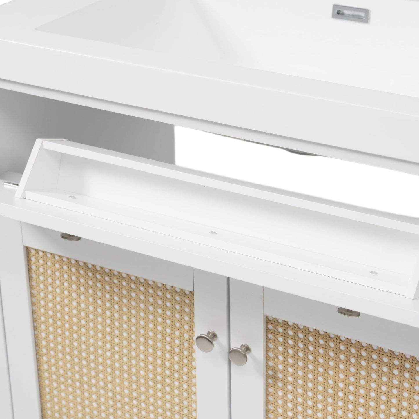Christopher Knight Home Heli 60" Modern Double Bathroom Vanity with Sink Combo Set, Modern Freestanding Bathroom Sink Cabinet with Drawer, Bathroom Storage Cabinet with Sink Combo, White +Natural
