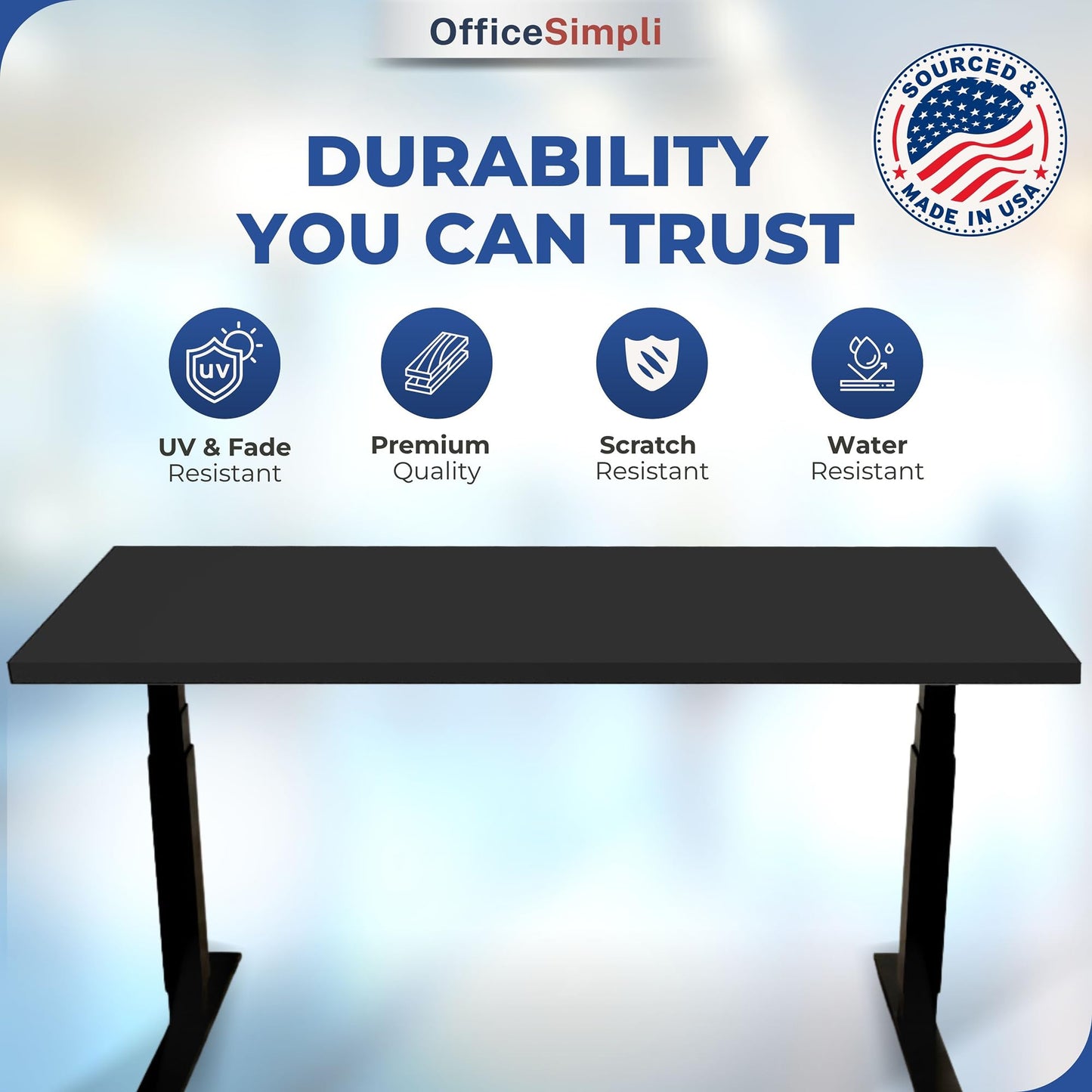 OfficeSimpli 48 x 30 Inch Desk Top, Made in USA Replacement Table Top for Sit-to-Stand Adjustable Desk Frame, Workbench or Countertop for Classroom, Home and Office (Desk Top Only) - Black