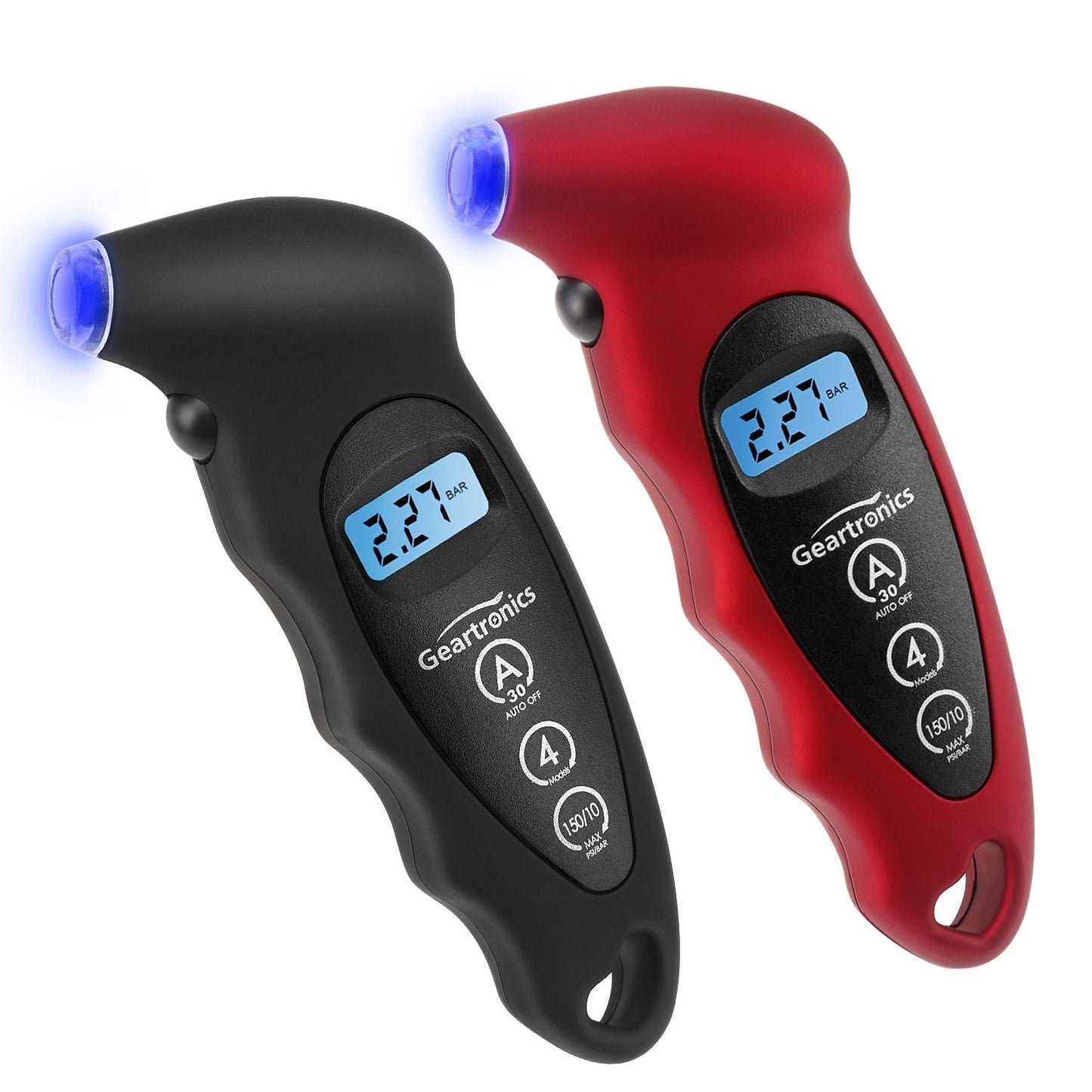 Geartronics Digital Tire Pressure Gauge 150 PSI 4 Settings with Backlight LCD Tire Gauge for Cars, Motorcycles and Bikes with Non-Slip Grip, 2 Pack