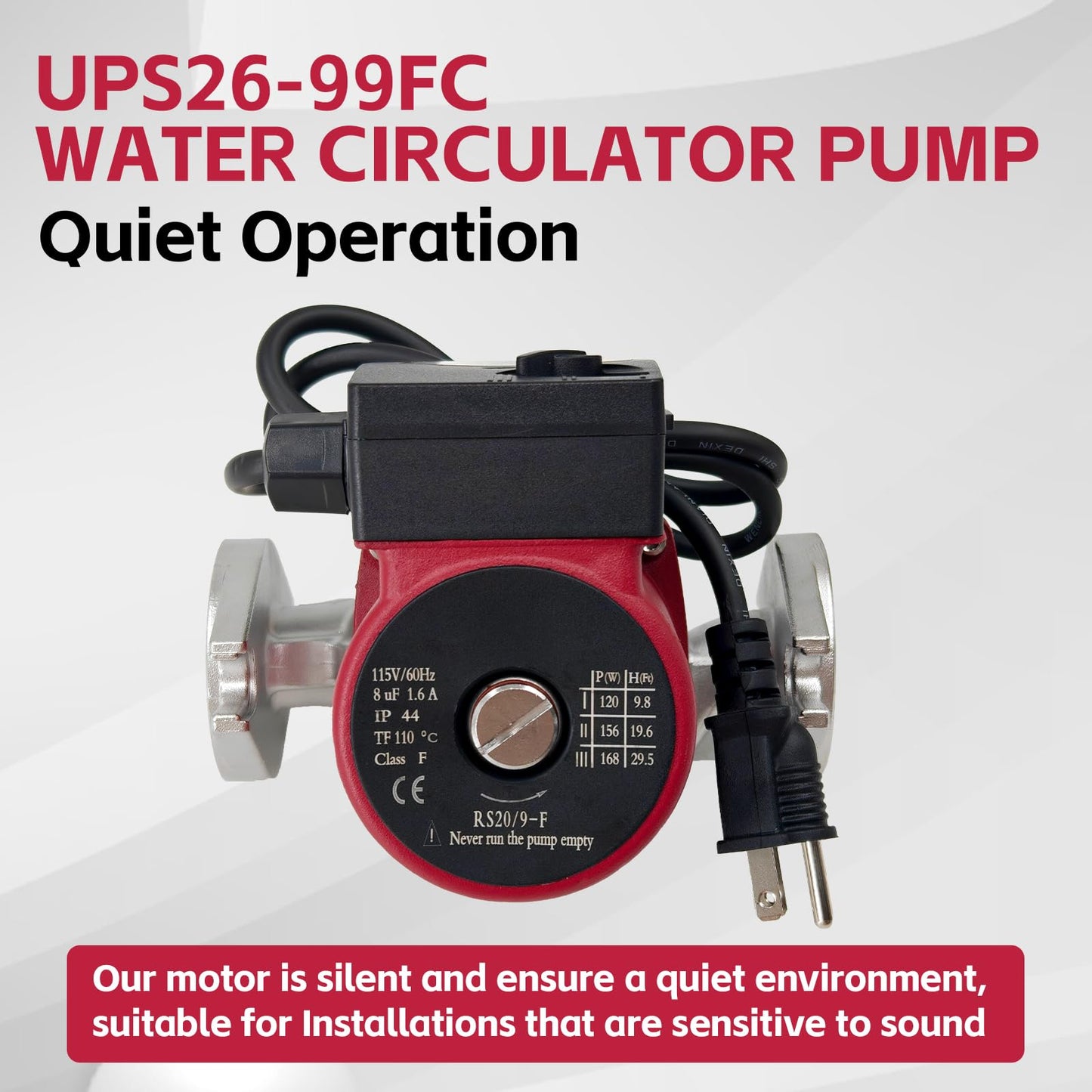 UPS26-99FC 52722512 115V 1/6HP Stainless Steel Water Circulator Pump/Boiler Pump Fits for Radiant Heating, Hydronic Heating, Fan Coil Heating, Solar And Other System Types