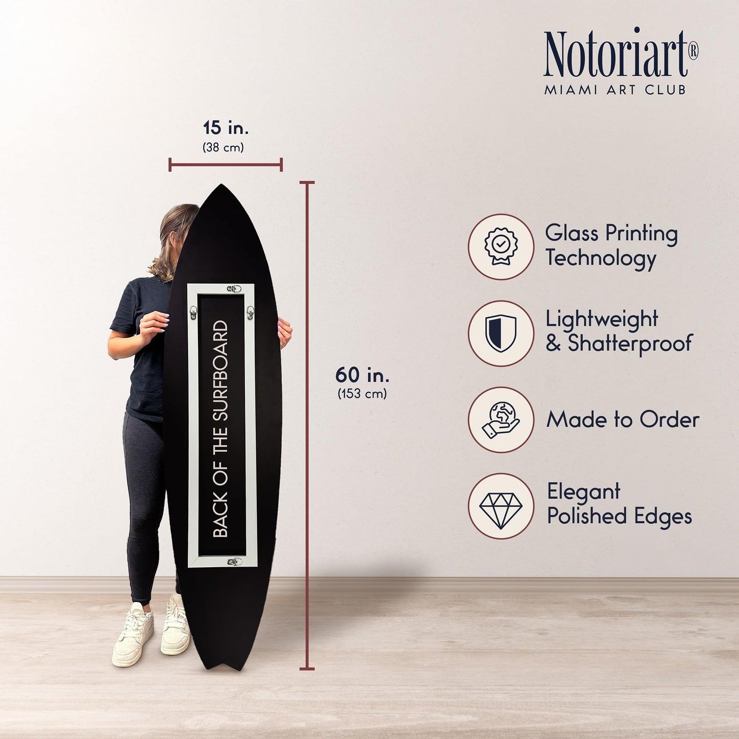 Notoriart Coastal Palm Coral Surfboard Acrylic Wall Art Die-Cut Coastal Modern High-Gloss Home Decor, 15" x 60"