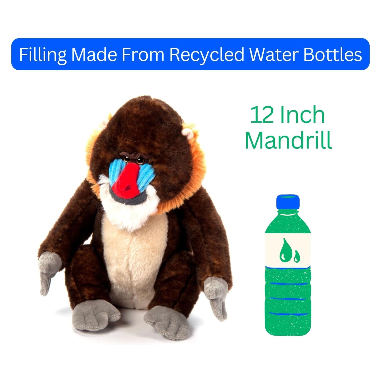 The Petting Zoo Mandrill Monkey Stuffed Animal Plushie, Gifts for Kids, Wild Onez Wildlife Animals, Monkey Plush Toy, 12 inches