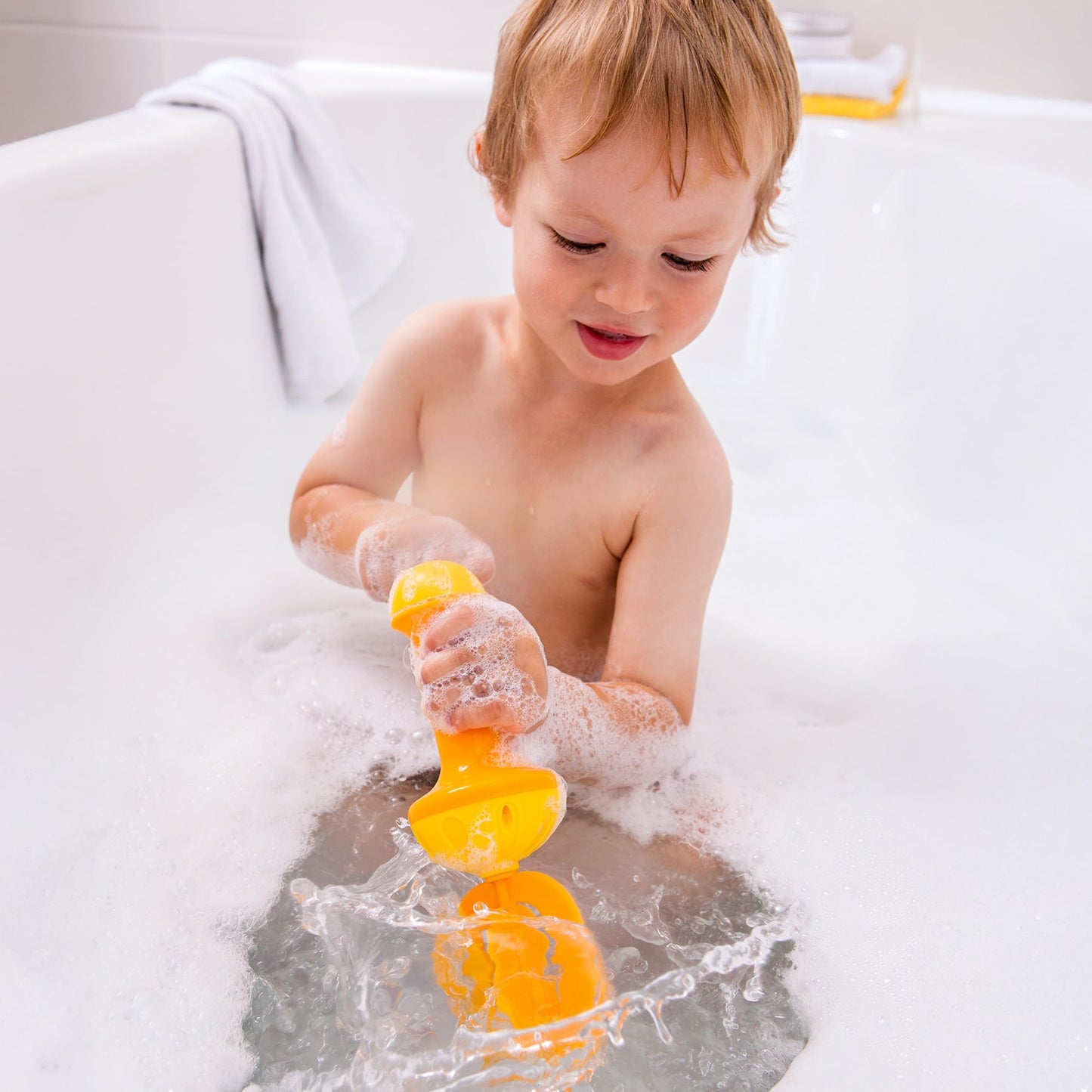 HABA Toddler Bath Toys: Bubble Bath Whisk for Sensory Play, Bubble Maker for Bathtub and Fun Beach and Water Toys for Toddlers, Yellow