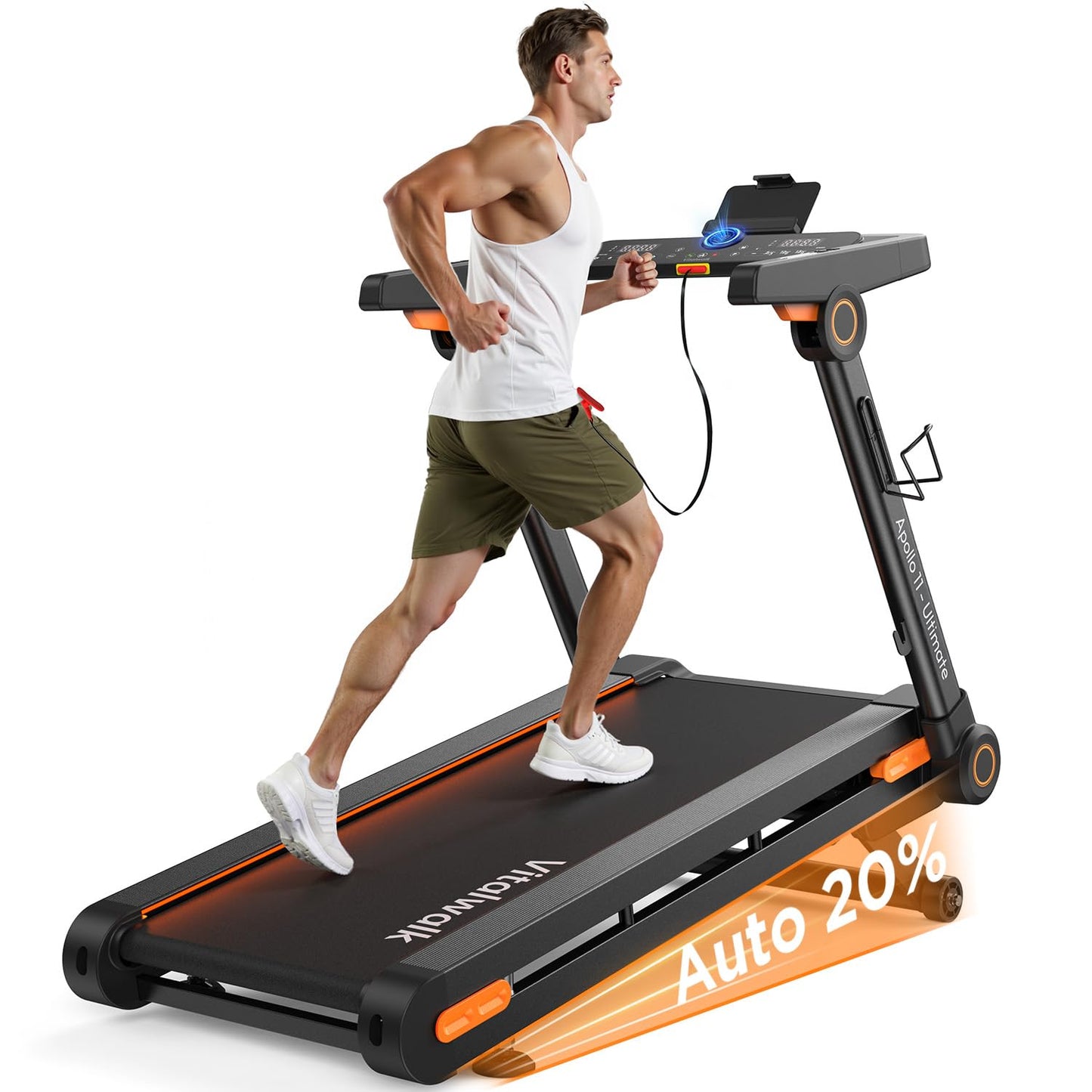 Foldable Treadmill with Auto Incline - Vitalwalk Commercial 48"x18" Wide Running Belt, 20% / 15% Incline, 10MPH, 3.5HP Brushless, Walking Pad Treadmill for Home, Auto Folding, No Installation, 350LBS