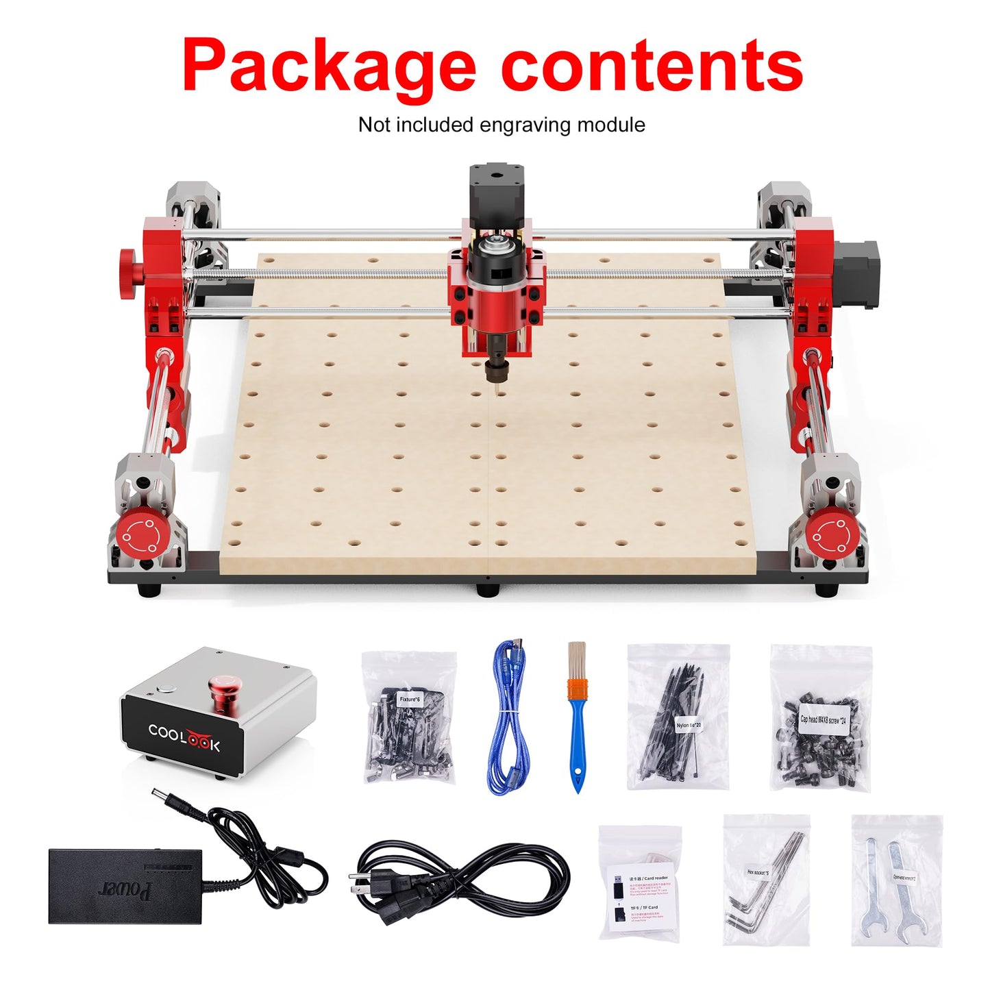 COOLOOK CNC400 Woodworking Engraver Desktop CNC Router 400x400mm CNC Router Machine for Wood, Acrylic, Carbon Fiber, 50mm Depth, 0.05mm Precision, GRBL Control