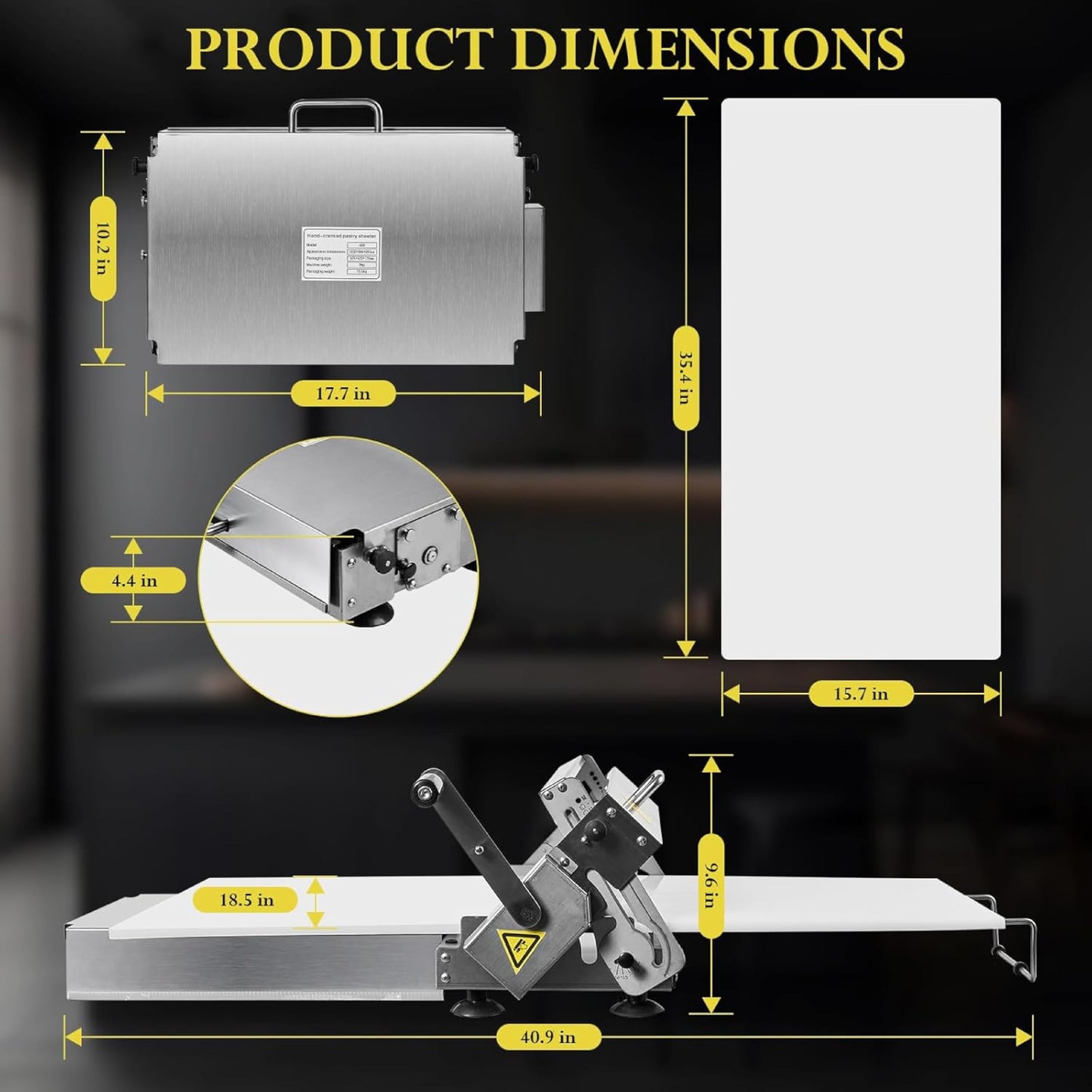 ATOLS 40.9''x15.5" Folding Dough Sheeter, Dough Roller Machine for Commercial Use, 0.2-27mm Adjustable Thickness Stainless Steel Manual Dough Sheeter Machine with Board