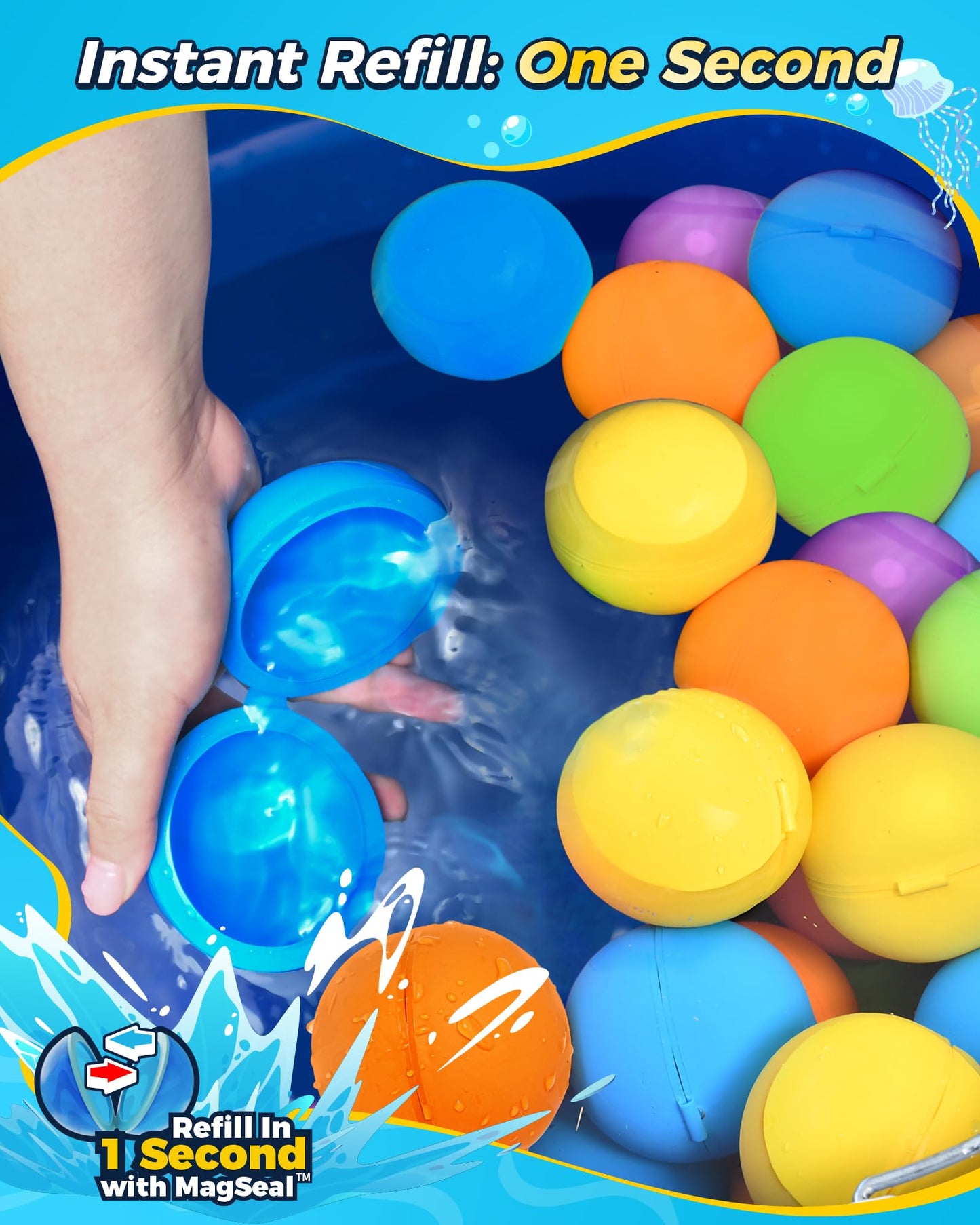 Reusable Water Balloons 24PCS - Summer Water Toys for Pool Beach & Outdoor, Self-Sealing Refillable Water Bombs for Kids Ages 3-14, Magnetic Splash Balls for Kids Fun Games & Activities