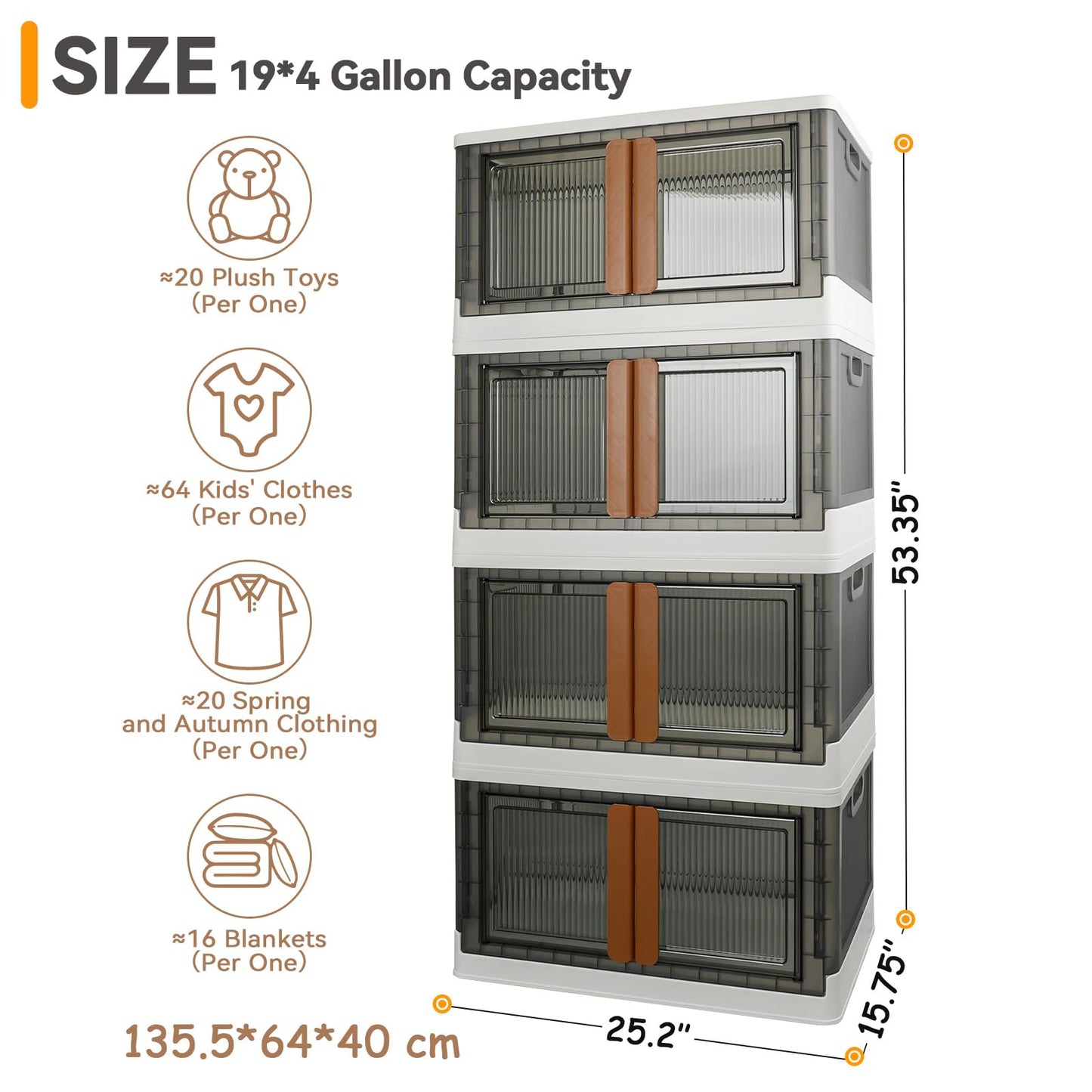 AssHMKIT Storage Bins, Extra Large Cabinet with Lids, 19 Gallon(72L) Capacity (Per One), 4 Packs, Useful Box with Door and Buckles, Foldable, Transparent, Excellent Home Organizers