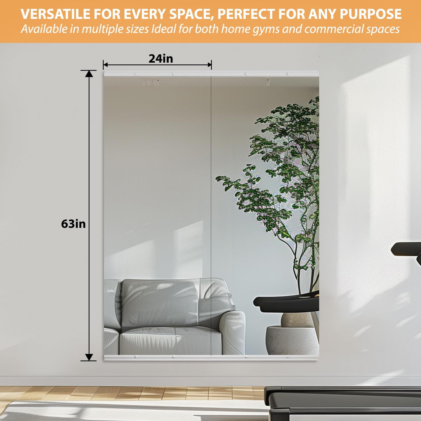 STAWDY Home Gym Mirror,63''x24''(Each)-2PCS Large Frameless Full Body Wall Mirror Length Tempered Glass Mirror Wall-Mounted Mirror for Gym,Yoga,Bedroom,Bathroom,Exercise Room