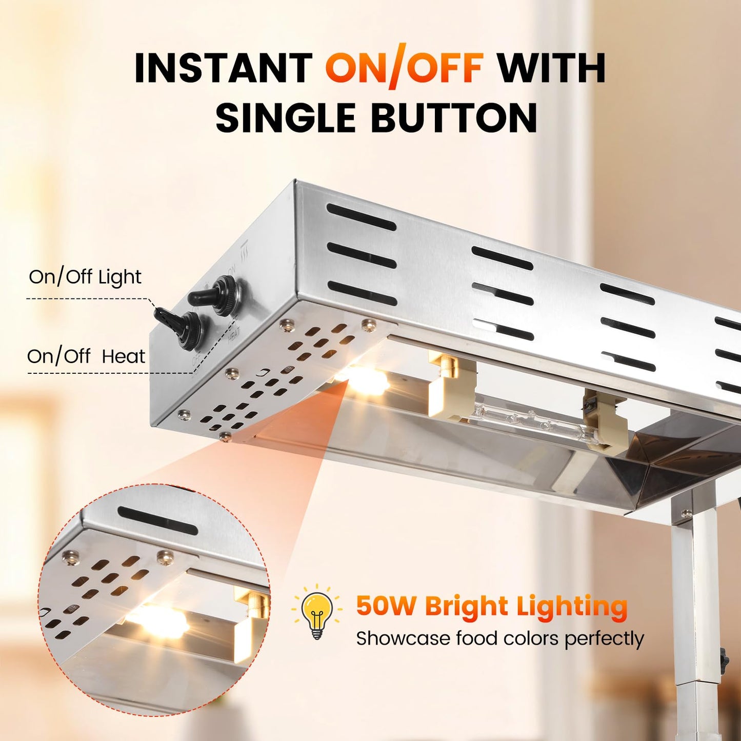 Dyna-Living French Fry Warmer - 3 Level Adjustable Height French Fry Warmer Commercial 10L Countertop French Fries Heat Lamp Commercial Food Heating Lamp for Food Truck Chips Buffet Restaurants 500W