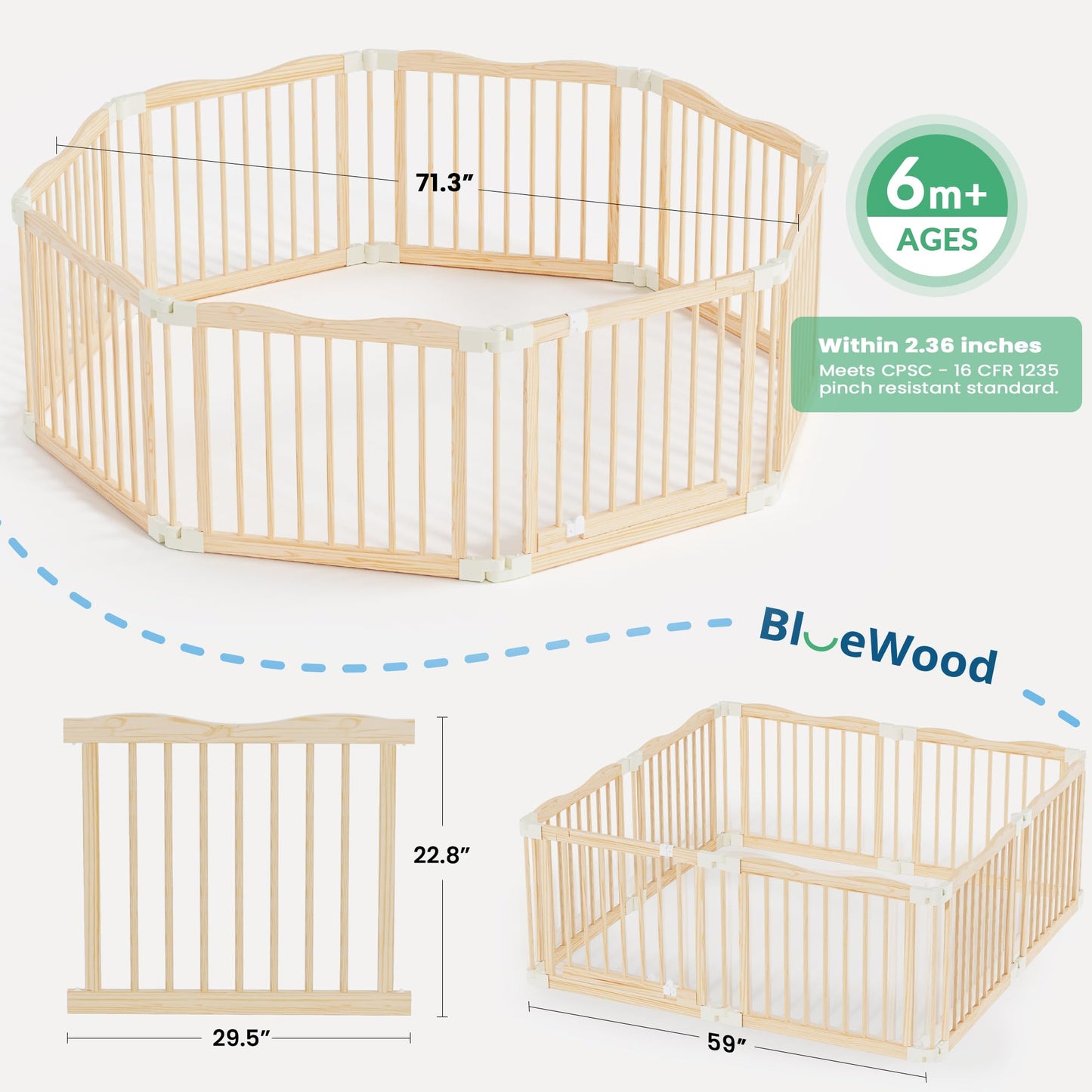 7-in-1 Foldable Wooden Toddler Climbing Toys, Foldable Wooden Playpen - Adjustable Wood Baby Play Yard with Child-Proof Lock