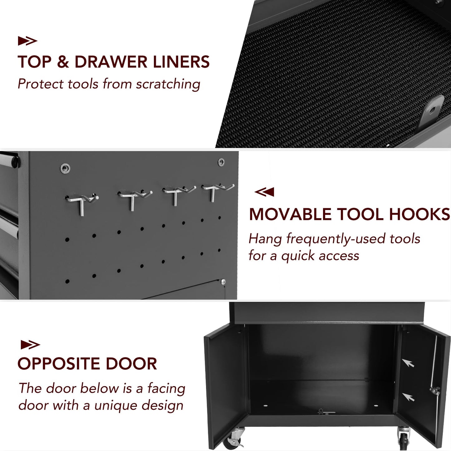 WAYTRIM 8-Drawer Rolling Tool Chest, Tool Storage Cabinet, Detachable Organizer Combo, Side Hooks & Drawer Liners, w/Wheels Lock & Key, Tool Storage Organizer Box for Garage, Repair Shop (Black)