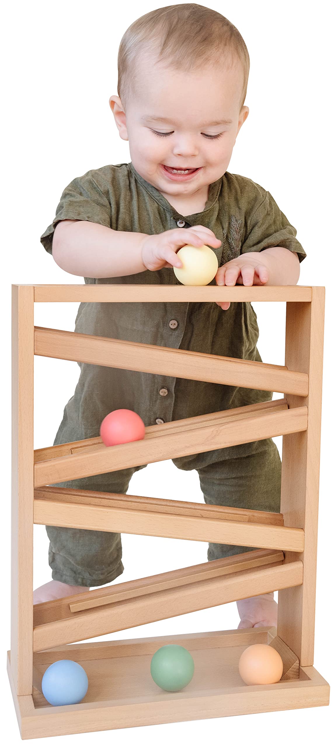 Montessori Ball Tracker Wooden Ball Drop - Wood Toys for 3 Year Old - Educational Toy for Baby and Toddler - Ramp Maze Run Track Toy - First Birthday Gift 18 Months