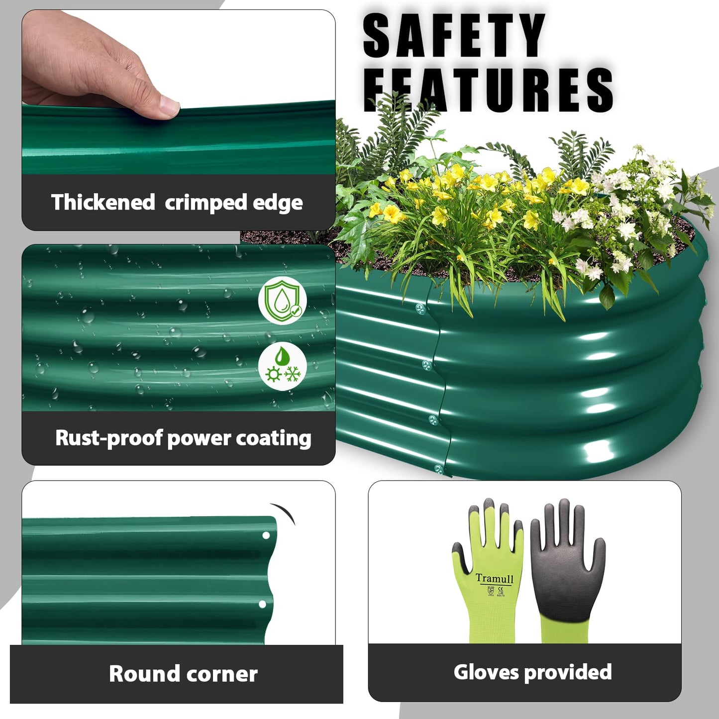 Tramull 6 Pack 8x3x1FT Galvanized Raised Garden Bed Kit Oval Metal Ground Planter Box Outdoor Bottomless Planter Raised Beds for Vegetables Flowers Herbs Fruits, Green