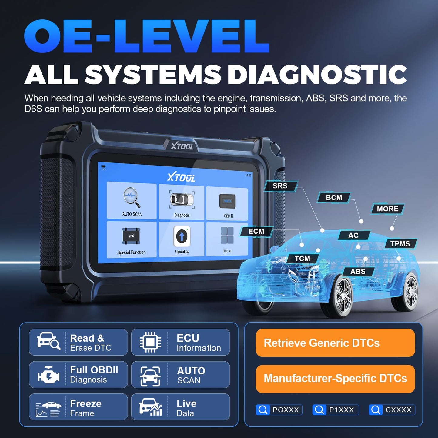 XTOOL D6 OBD2 Scanner Diagnostic Tool with Lifetime Free Updates: 2026 Full System Scan Tool with 15 Resets, Crank Sensor/Throttle Relearn, EPB, Oil Reset, ABS Bleed, FCA & CAN FD, Upgrade of D5S