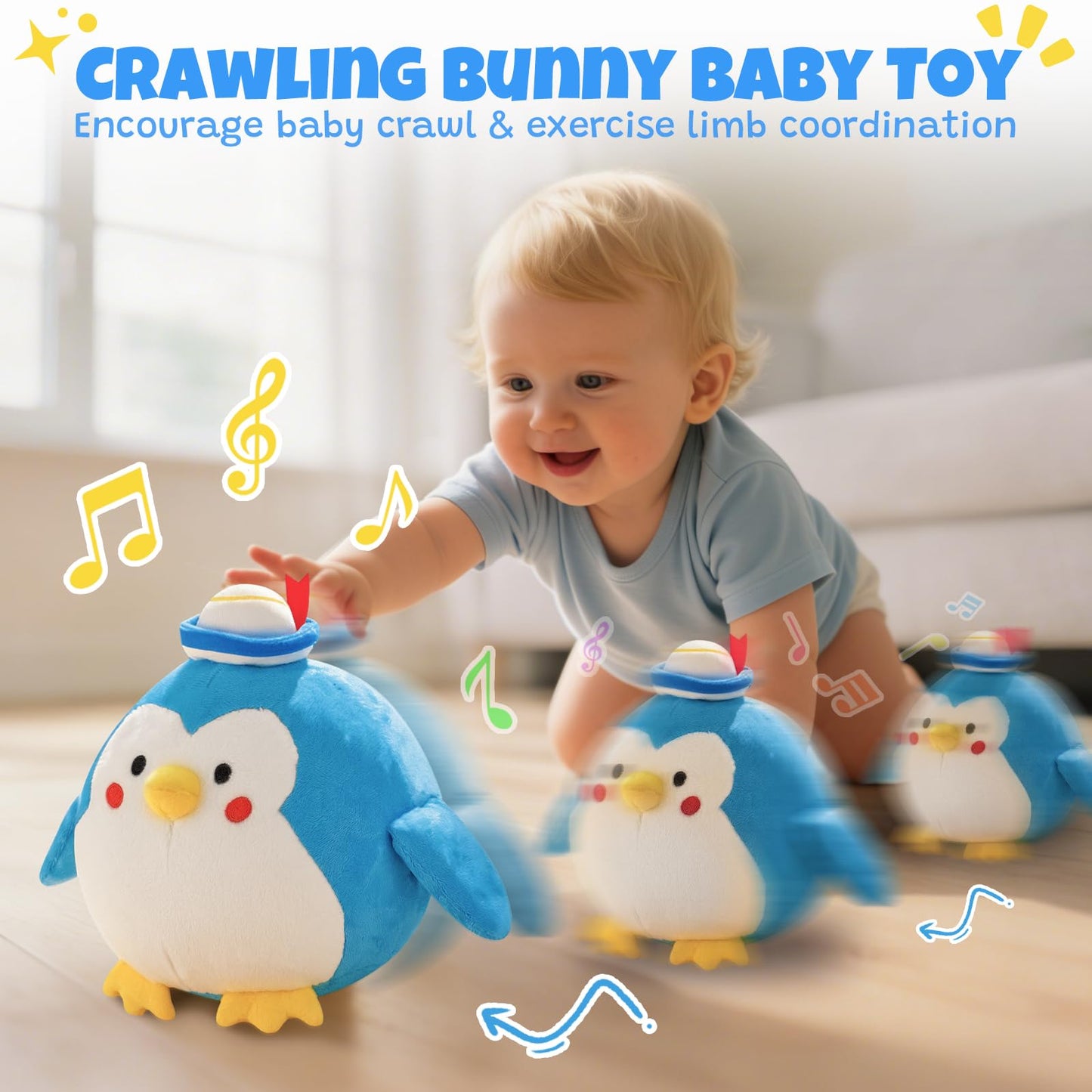 Crawling Penguin Baby Toy with 48 Songs & Record– Interactive Musical Plush Toy for Babies 6-12 Months, USB Rechargeable Dancing Stuffed Animal, Sensory Toy for Toddlers 1-3, Baby Birthday Gift