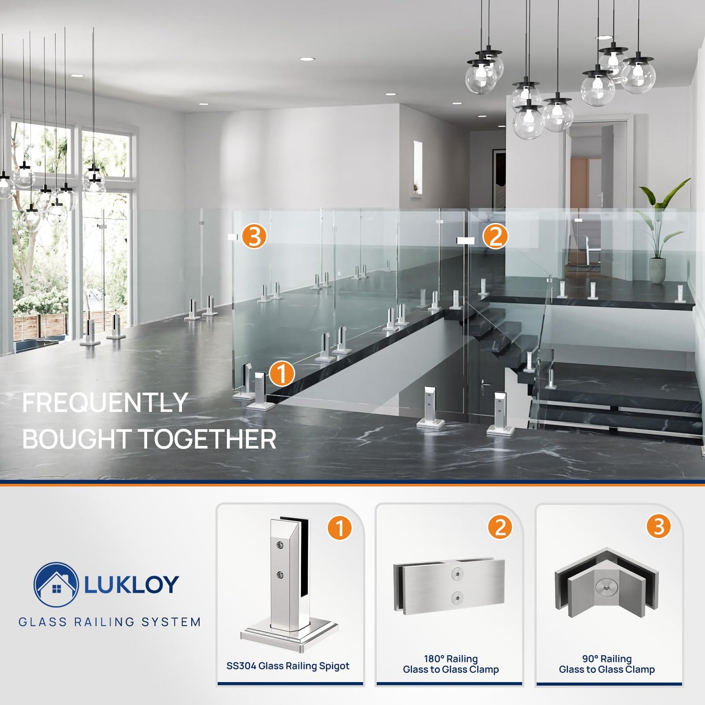 LukLoy 10 Pack 1.7lb T304 Stainless Steel Glass Railing Spigots No-Drill Brushed Spigots Clamps Glass Railing System for Indoor Stairs, Pool Fencing, or Low-Wind Outdoor Use - Level 1