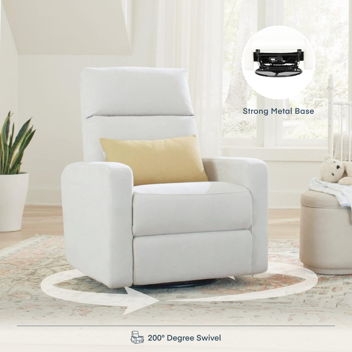 Nurture& The Glider Plus - Premium Nursery Power Recliner | Swivel Chair with Adjustable Head Support and Adjustable Lumbar Support | Built-in USB - The Ultimate Comfort for Nursing, Relaxing (Ivory)