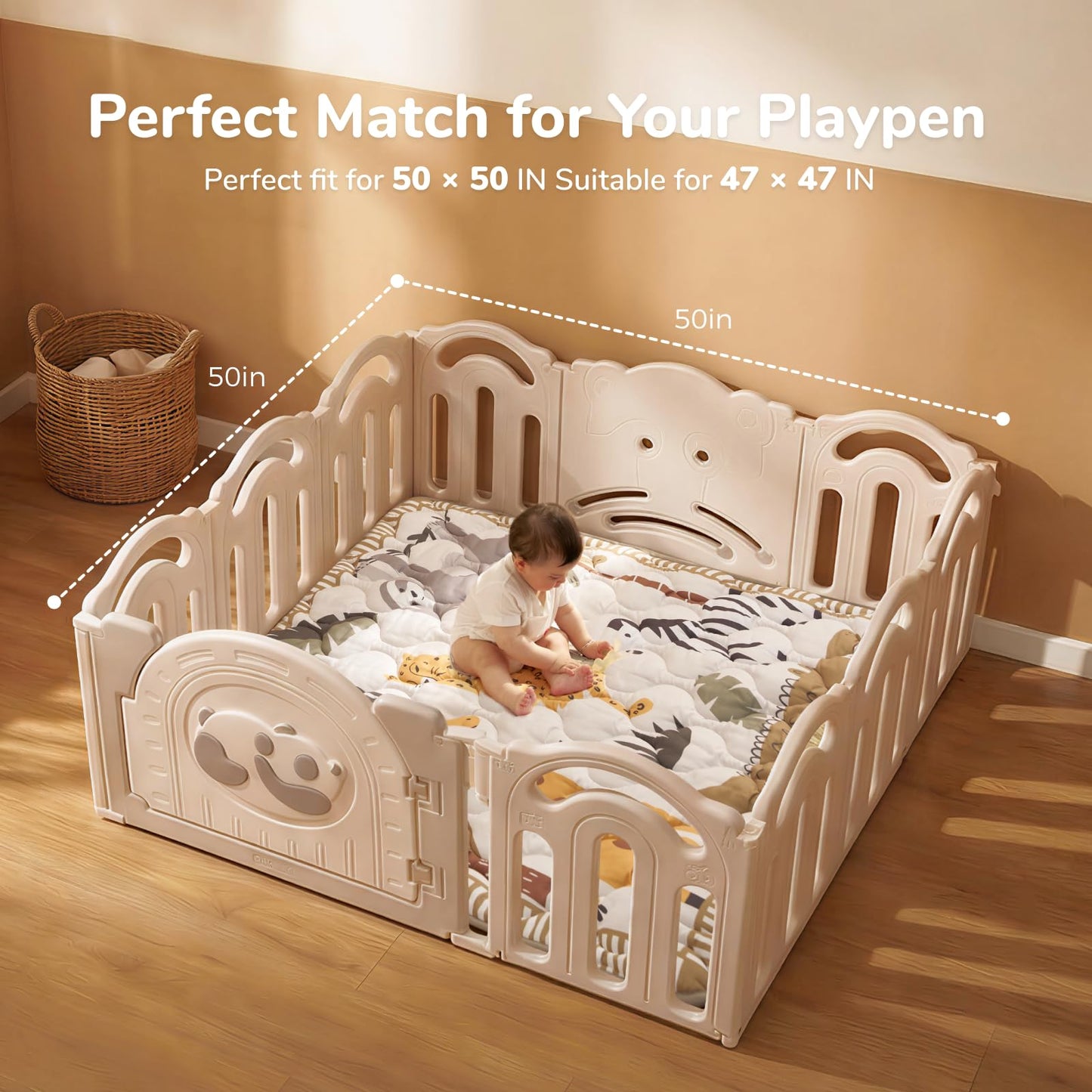 Momcozy Baby Play Mat for Floor, 50x50 Thickened Playpen Mat, Playmate for Baby Tummy Time, Waterproof & Non-Slip, Foldable Outdoor Mat with Carrying Handle, Giraffe