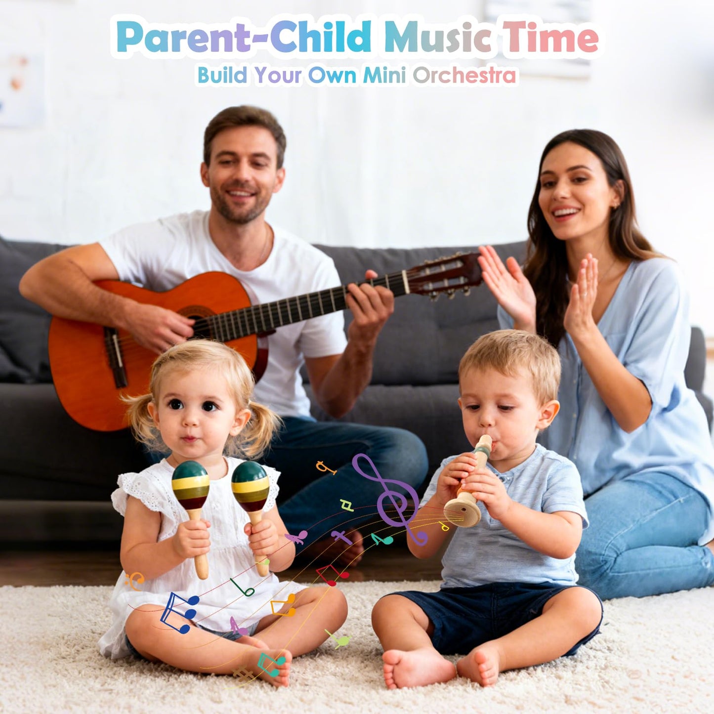 Baby Musical Instruments Set - Montessori Wooden Baby Musical Toys, Toddler Percussion Instruments Xylophone Maracas Tambourine for Toddlers 1-3, 1 2 3 Year Old Girls Boys Birthday Music Toys Gifts