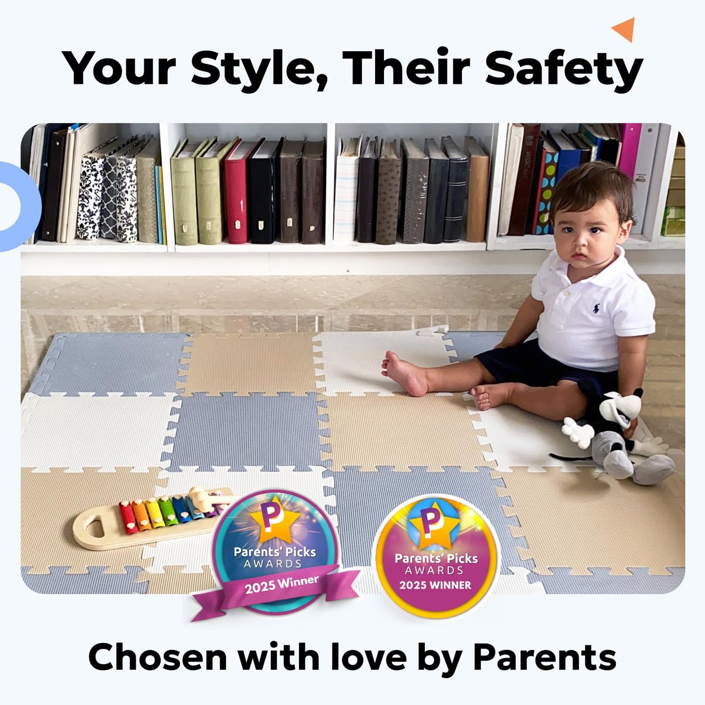MioTetto Baby Play Mat, Soft Foam Floor Tiles for Kids. Adjustable Interlocking Foam Tiles, Fits with 50x50 Playpen Baby mat for Crawling & Development, Safe & Non-Toxic Playmat for Babies 6-12 Months