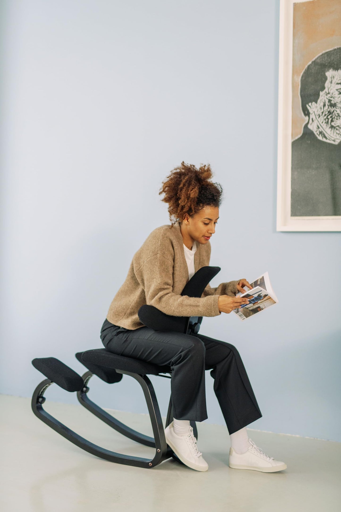 Varier ThatSit Balans Adjustable Ergonomic Kneeling Chair with Backrest, 10-Year Limited Warranty, Designed by Peter Opsvik, Black/Black