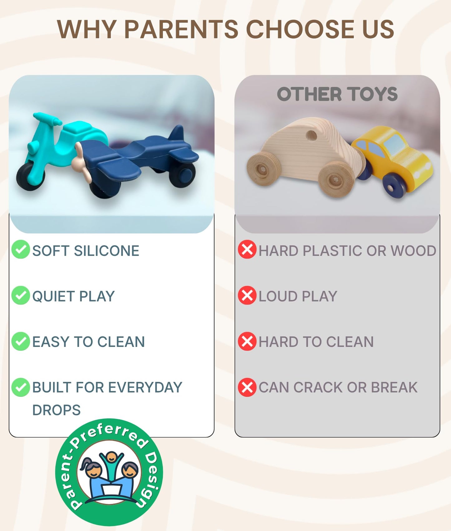 Silicone Toy Cars for Kids Ages 3+ – Soft, Safe Non-Toxic Silicone Cars with Smooth Rolling Wheels, Quiet Play, Push and Go Car Toys, Food Grade Silicone Toys, No Hole Bath Toy Mold Free, 5 Pack Set
