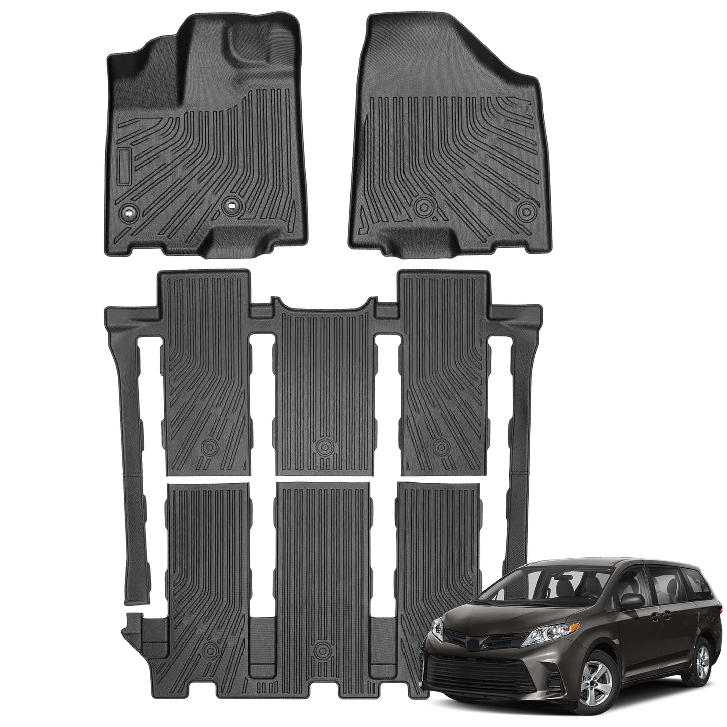 Floor Mats for 2013-2020 Toyota Sienna(NOT Limited & Premium), 3 Row Liner Set Custom Fit All Weather Mats for Sienna, Waterproof Anti-Slip Floor Mats for Toyota 7 Passenger Front & 2nd 3rd Row Mat