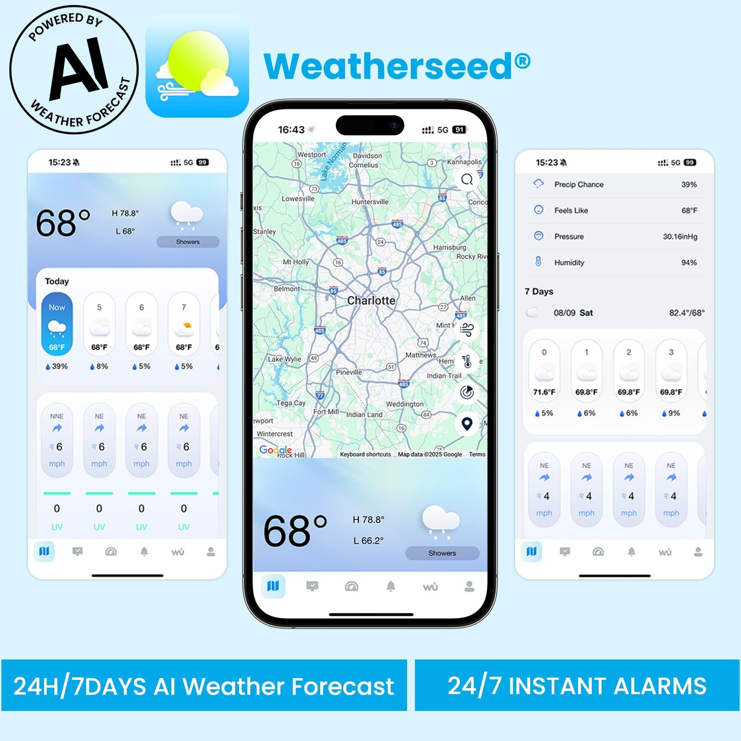 Sainlogic Smart WiFi Weather Station with 24H/7Days Accurate Weather Forecast by Weatherseed® AI, 8.5" Large Display,UV,Sun Light,Rain Gauge,Wind Gauge,2-Year Data Storage & Export, Only 2.4G