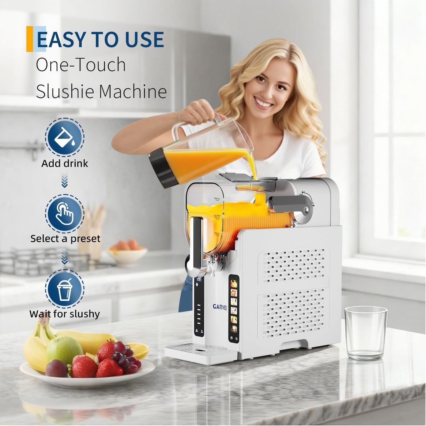 Home Slushy Maker with 12H Timer – Ice-Free Frozen Drink Machine with LED Display & 6 Preset Modes – 70 oz Large Tank for Margaritas, Daiquiris & Ice Cream, White
