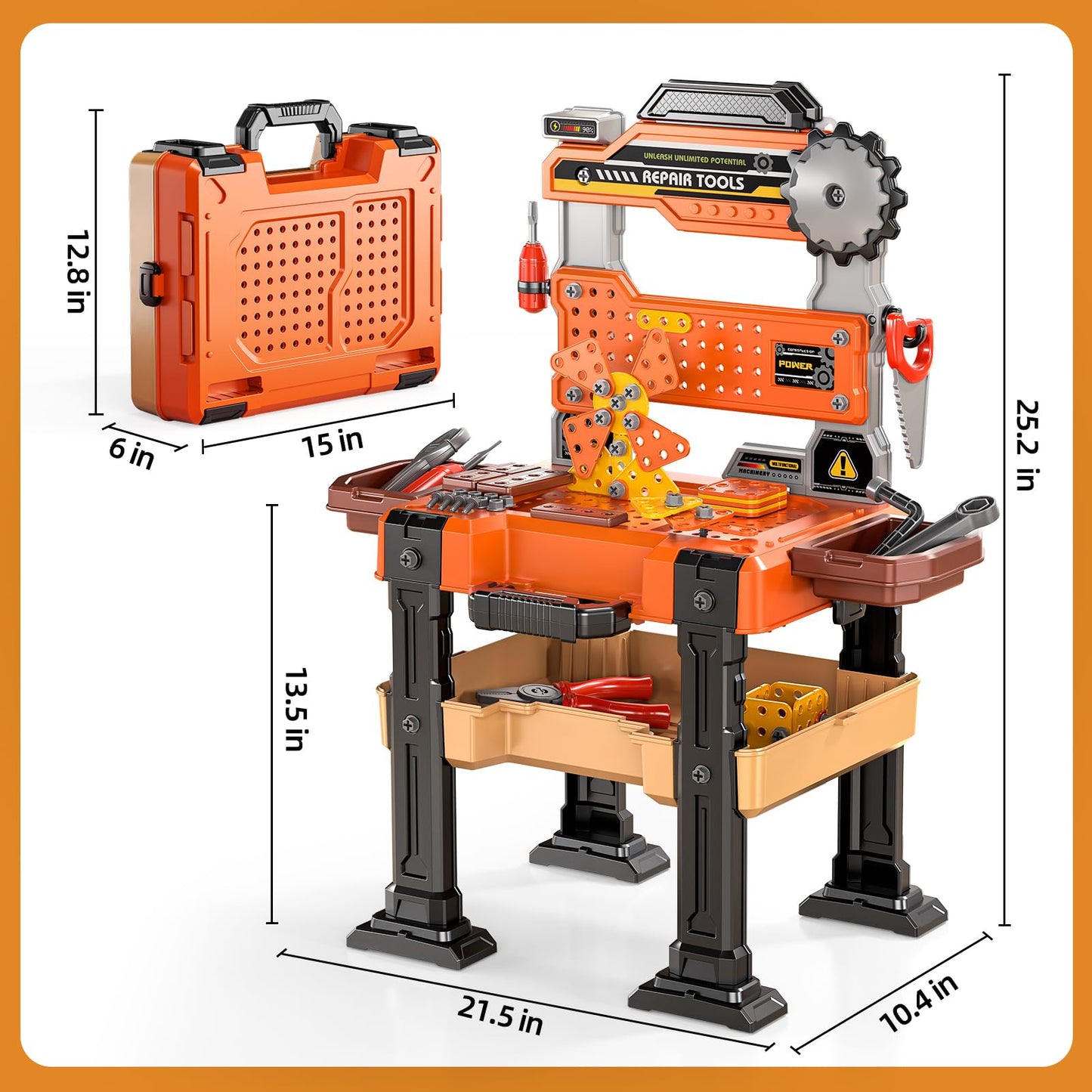 2-in-1 Kids Tool Bench Set, 152 Pcs Toddler Tool Toy Playset with Electric Drill & Realistic Tools, STEM Building Pretend Play Construction Toys for Boys, Toddlers Toys Gifts for Kids Ages 3 4 5 6 7