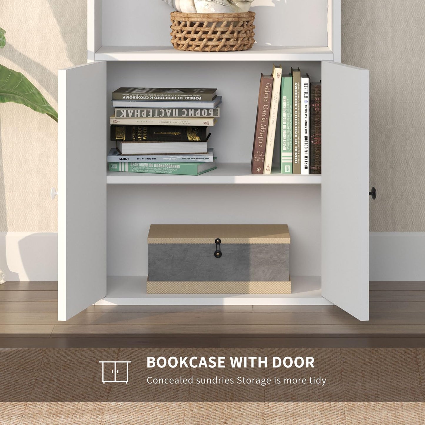 OneBlis 71.5" Bookshelf Set of 2, 6-Tier Bookcase with Cabinet Doors, Tall Display Shelves with Storage for Home Office, Living Room