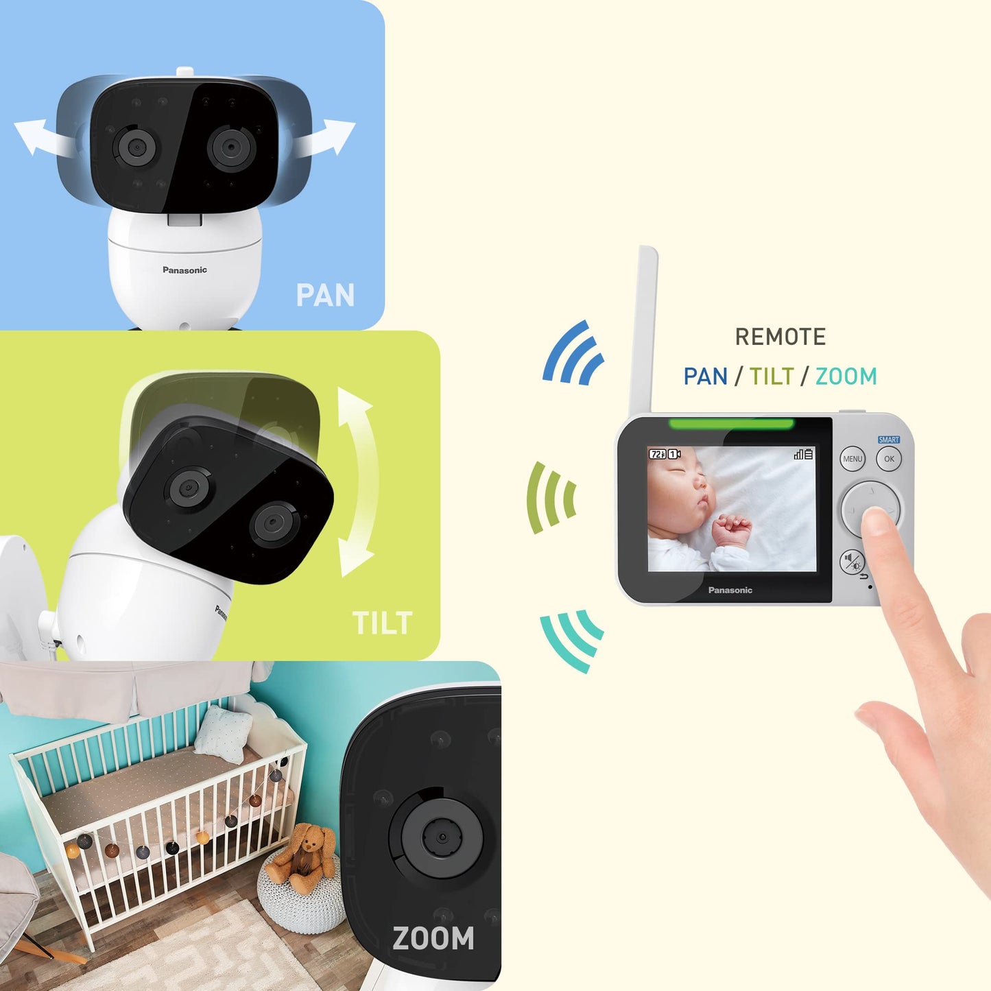 Panasonic Baby Monitor with Camera and Audio, 3.5” Color Video Baby Monitor, Extra Long Range, Secure Connection, 2-Way Talk, Soothing Sounds, Remote Pan, Tilt, Zoom,1 Camera, KX-HN4001W (White/Black)