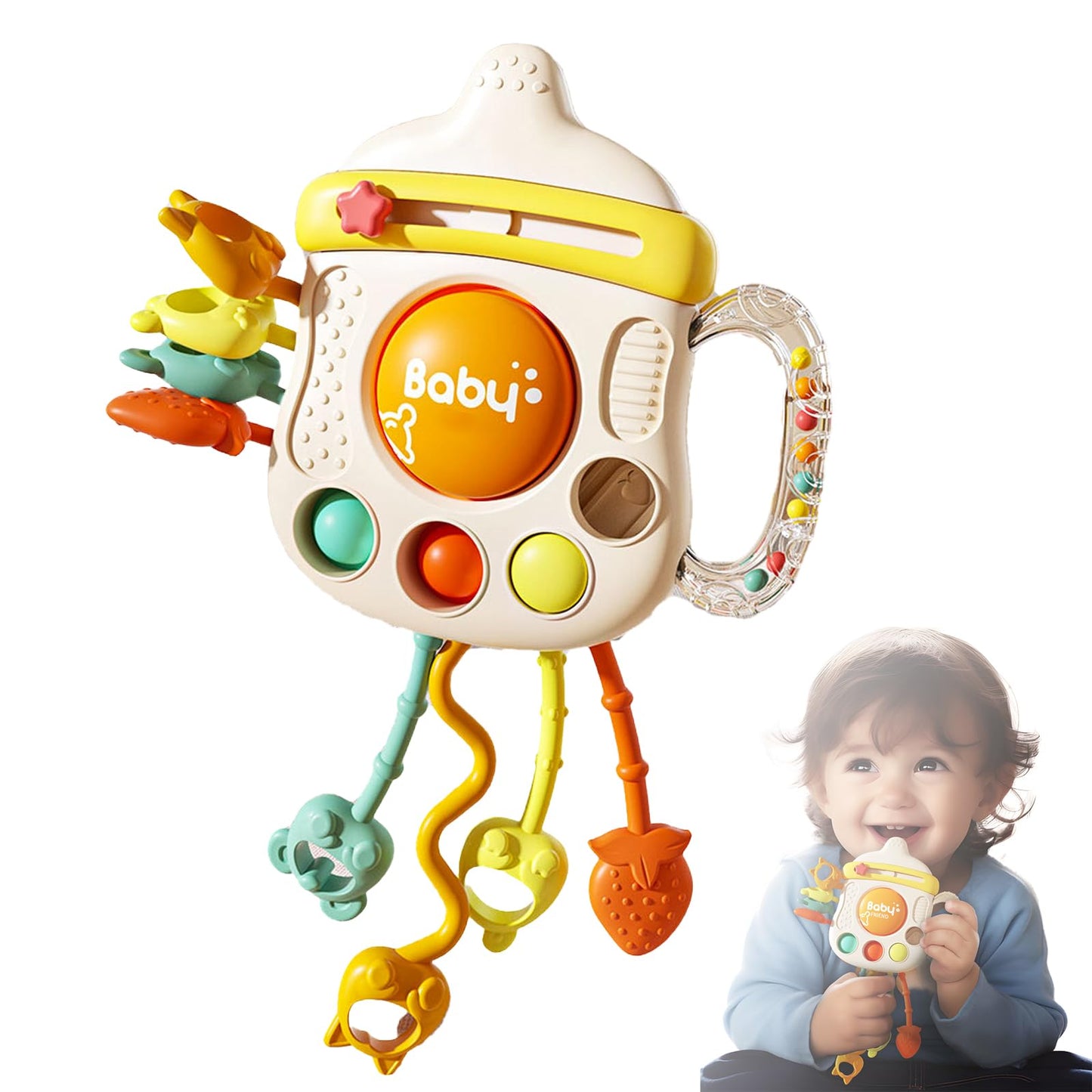 XXEDSPTY Montessori Baby Sensory Toys for 6-12 Months, Silicone Pull String Teething Toy, Infant Fidget Travel Toys, Airplane Travel Essentials, Newborn Baby Christmas & Birthday Gift for Babies