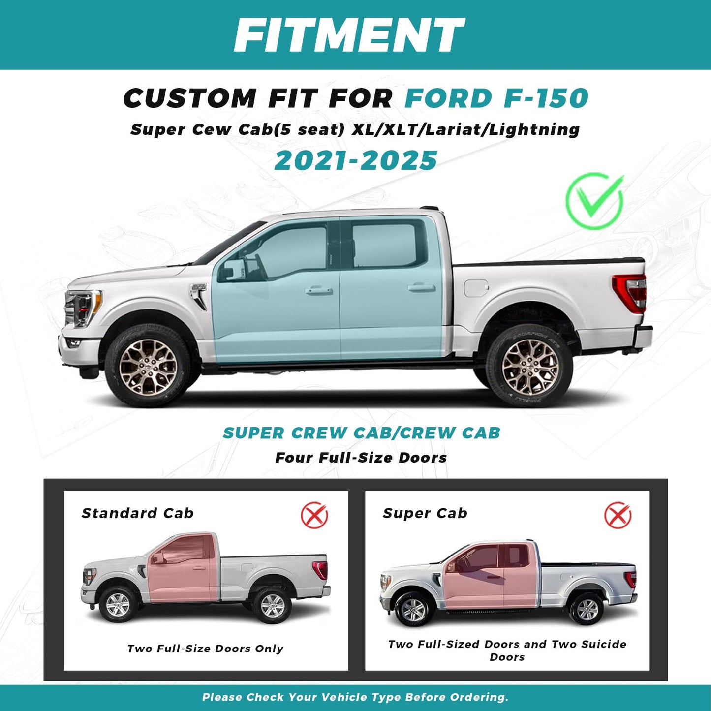 FEINEPRO Custom for Ford F150 Seat Cover 2021 2022 2023 2024 2025 - Custom-Fit Full Set Leather Truck Seat Cover for 2021-2025 F150 XL/XLT/Lariat F150 Accessories