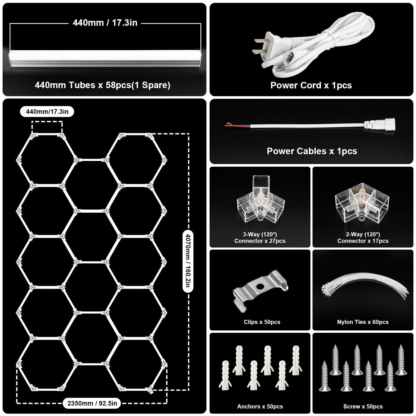 BRILLIHOOD Hexagon Garage Lights, 10-100% Dimmable LED Honeycomb Lights, 54720LM, 6500K Super Bright, 14 Grid Systems Car Detailing Lighting for Warehouse Workshop Basement Gym