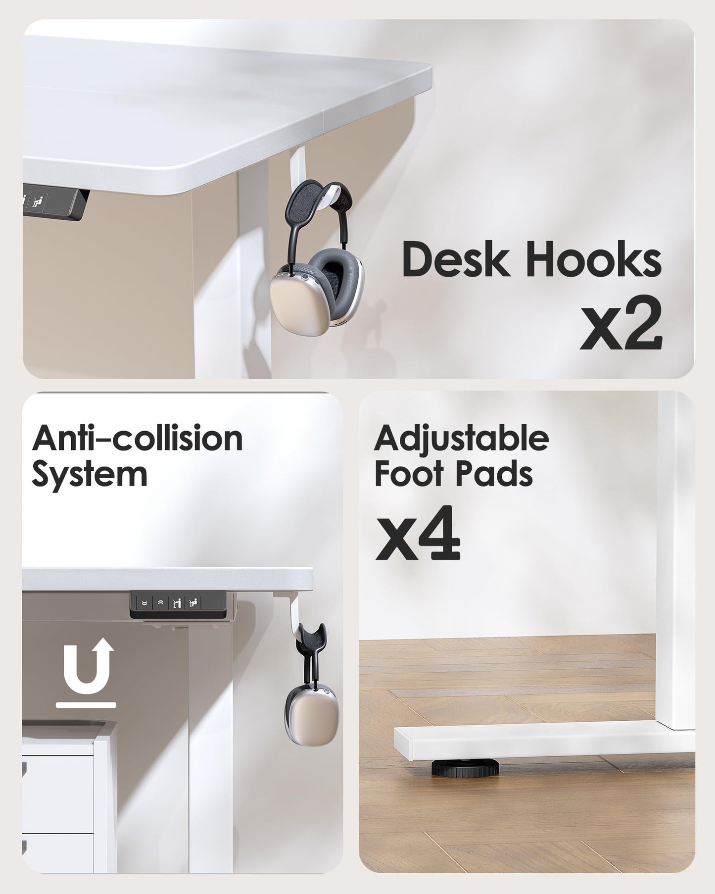 TIQLAB Standing Desk 63 x 24 inch, Electric Height Adjustable with Splice Board, Sit Stand Desk, for Home Office, White