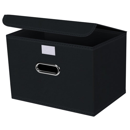 SEVENDOME 1-Pack Large Collapsible Storage Bins with Lids,Fabric Storage Cubes Organizer for Shelves,Closet,Nursery,Foldable Cube Storage Baskets with Handles,Home Boxes (14.9"x9.8",Black)