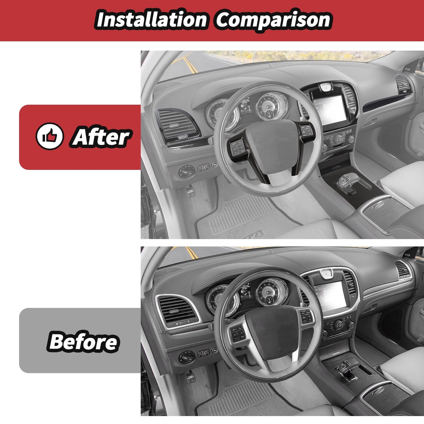 JeCar 16pcs Full Set Carbon Fiber Interior Trim Kit for 2011-2014 Chrysler 300/300C