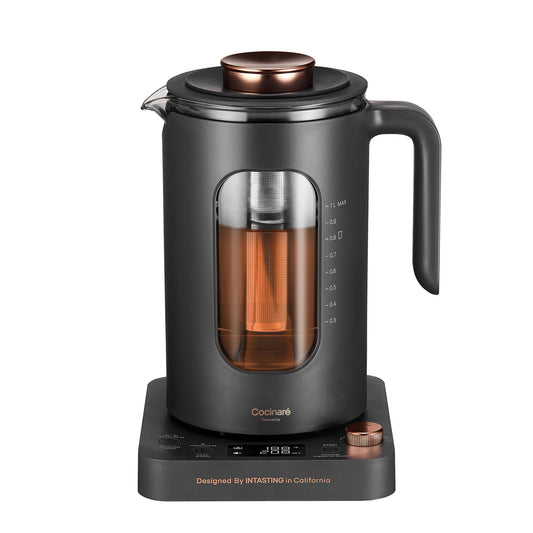 Electric Tea Kettle, INTASTING Glass Electric Kettle with tea Infuser and Precise knob temperature control, 1200W Fast Heating, BPA-Free, Easy to Clean, for Tea and coffee, 1 Liter (Dark Gray)