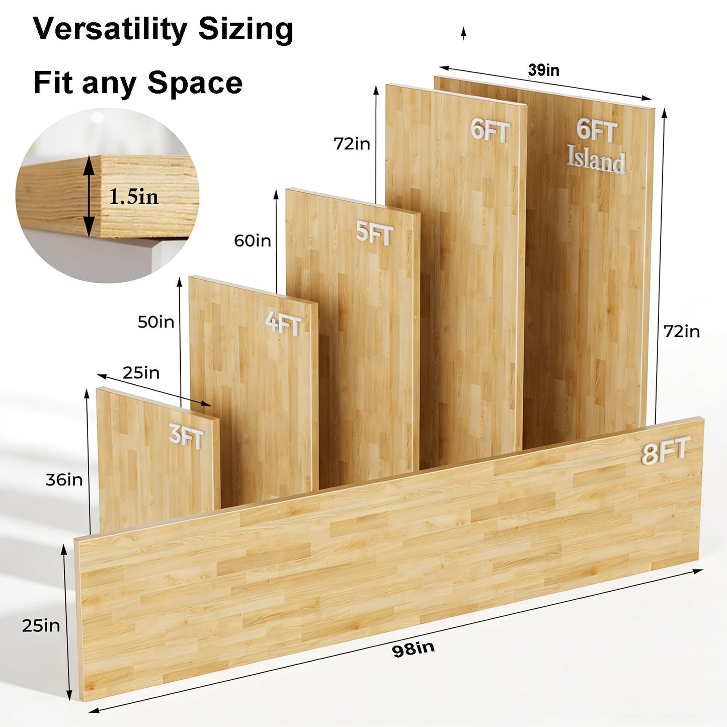 4FT x 25IN Solid Birch Wood Butcher Block Countertop - Intravast 1.5 Inch Thick Unfinished Heavy Duty DIY Butcher Block for Kitchen Island, Bar Top, Workbench, Laundry Room Dining Table