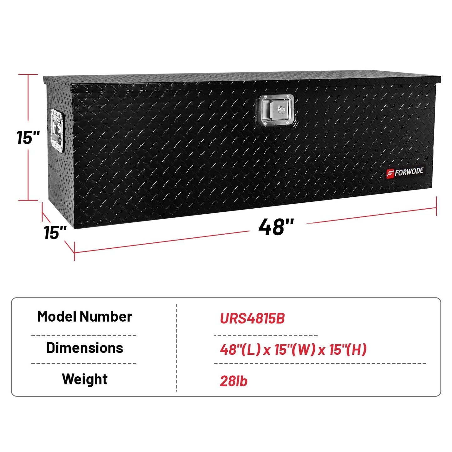FORWODE 48 Inch Truck Bed Tool Box Aluminum for Pickup RV Toolbox Truck Bed Toolboxes Heavy Duty Waterproof Truck Chest with Handle and Lock - Black